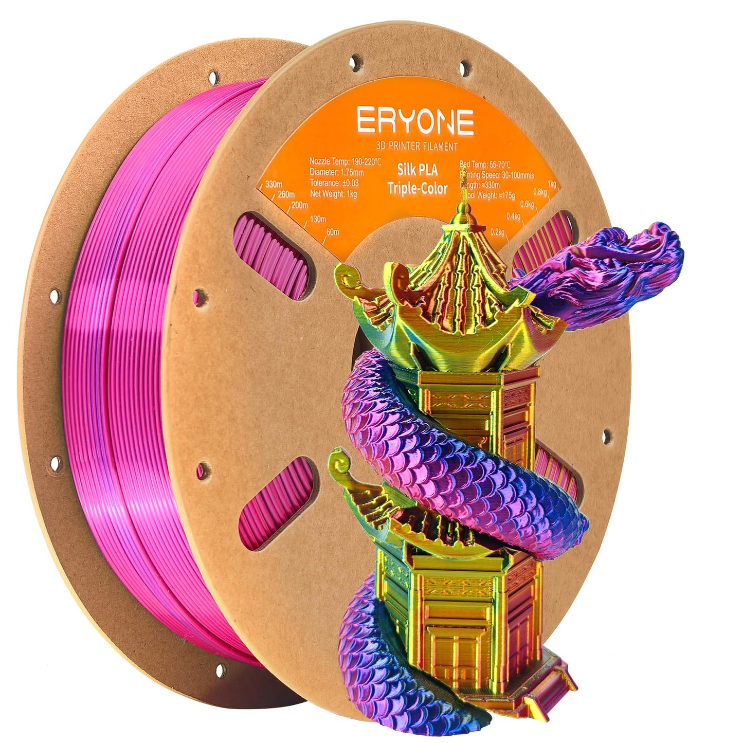 ERYONE Silk Color PLA Filament 3D Printer 1.75mm +/- 0.03mm, Filament PLA Cardboard Spool