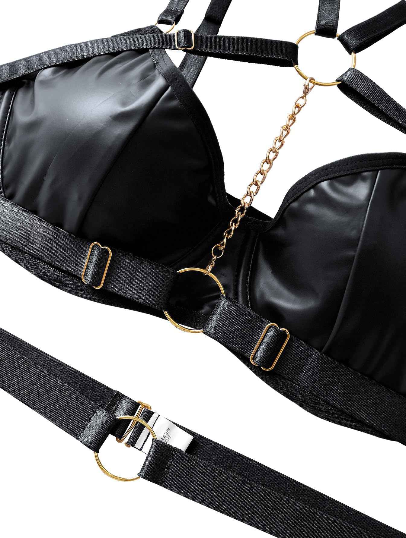 Lilosy Sexy PU Leather Garter Belt Lingerie Set with Underwire Straps