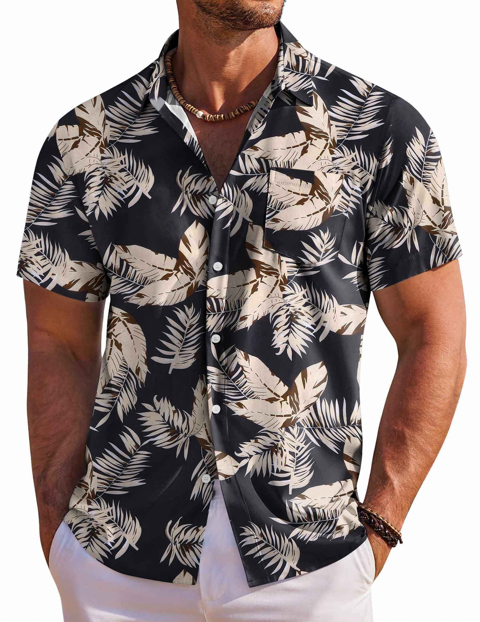 COOFANDY Men's Hawaiian Shirt Short Sleeve Floral Button Down Shirts Tropical Holiday Beach Shirts