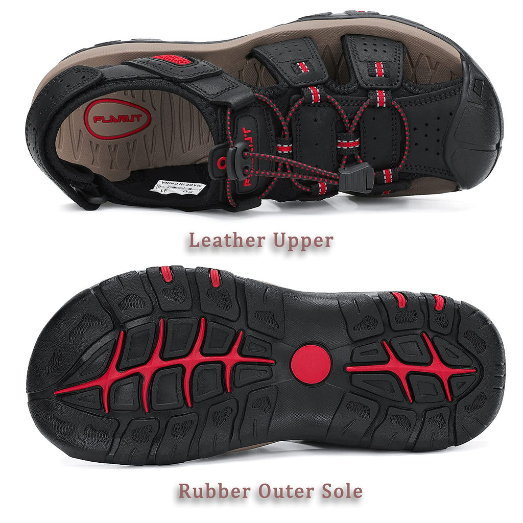 FLARUT Men's Sport Sandals Outdoor Hiking Sandals Closed Toe Leather Athletic Lightweight Trail Walking Casual Sandals Water Shoes
