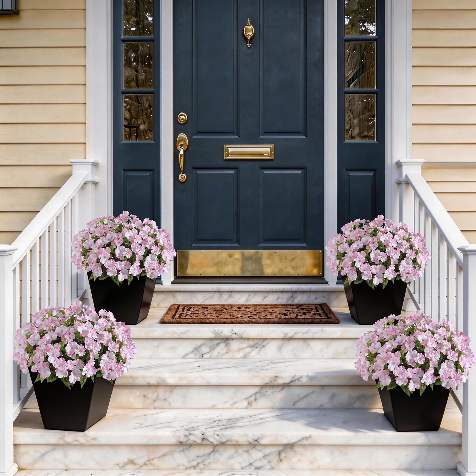 YXZZWL Artificial Impatiens for Outdoor Spring Summer Decor, No Fade Silk Fake Flowers, UV-Resistant Faux Plants for Garden Porch Home Farmhouse Decoration