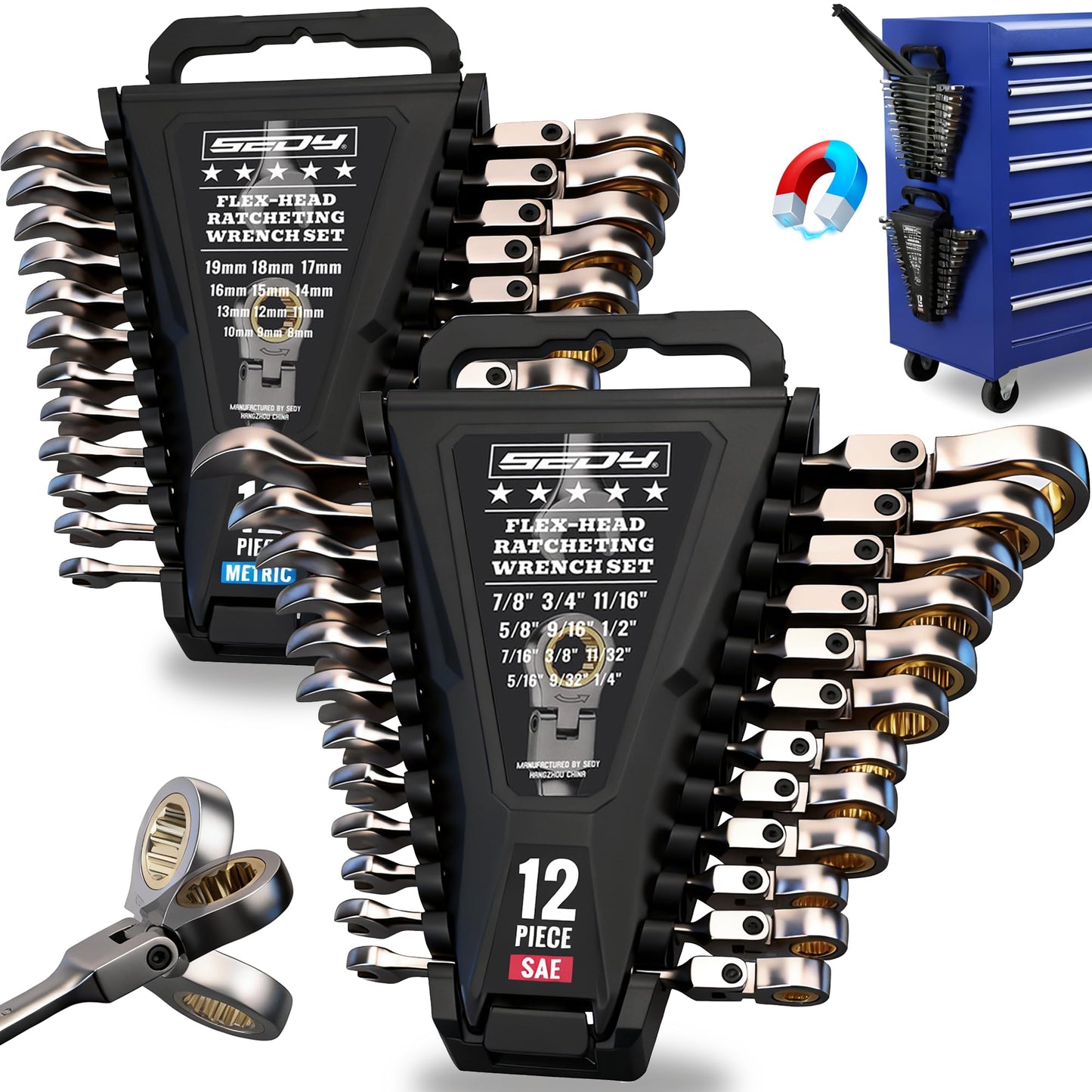 SEDY Combination Wrench Set with Magnetic Organizer