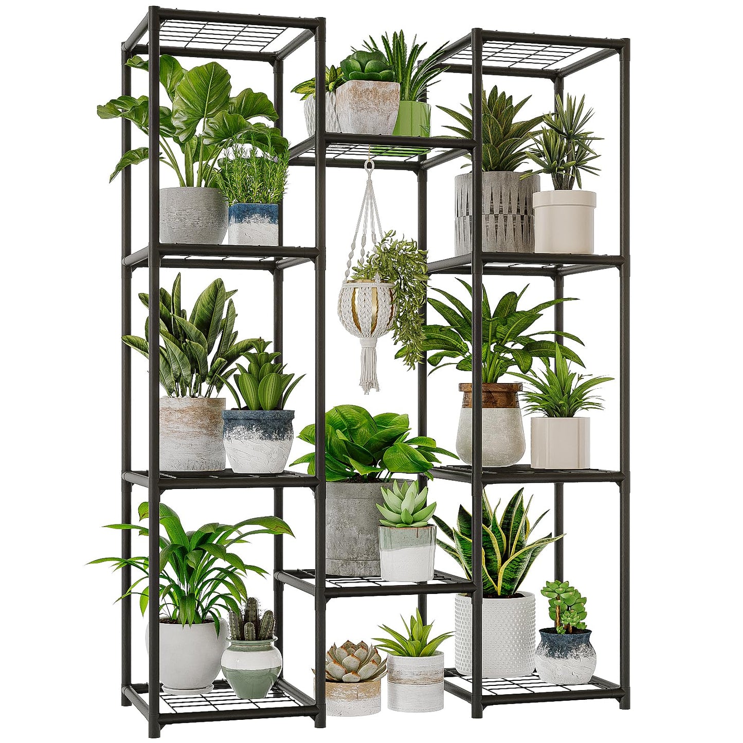 Bamworld Wood Plant Stand - Indoor/Outdoor Hanging Shelf for Multiple Plants, Tall Large Holder for Living Room, Patio, Balcony, Garden 02Futi