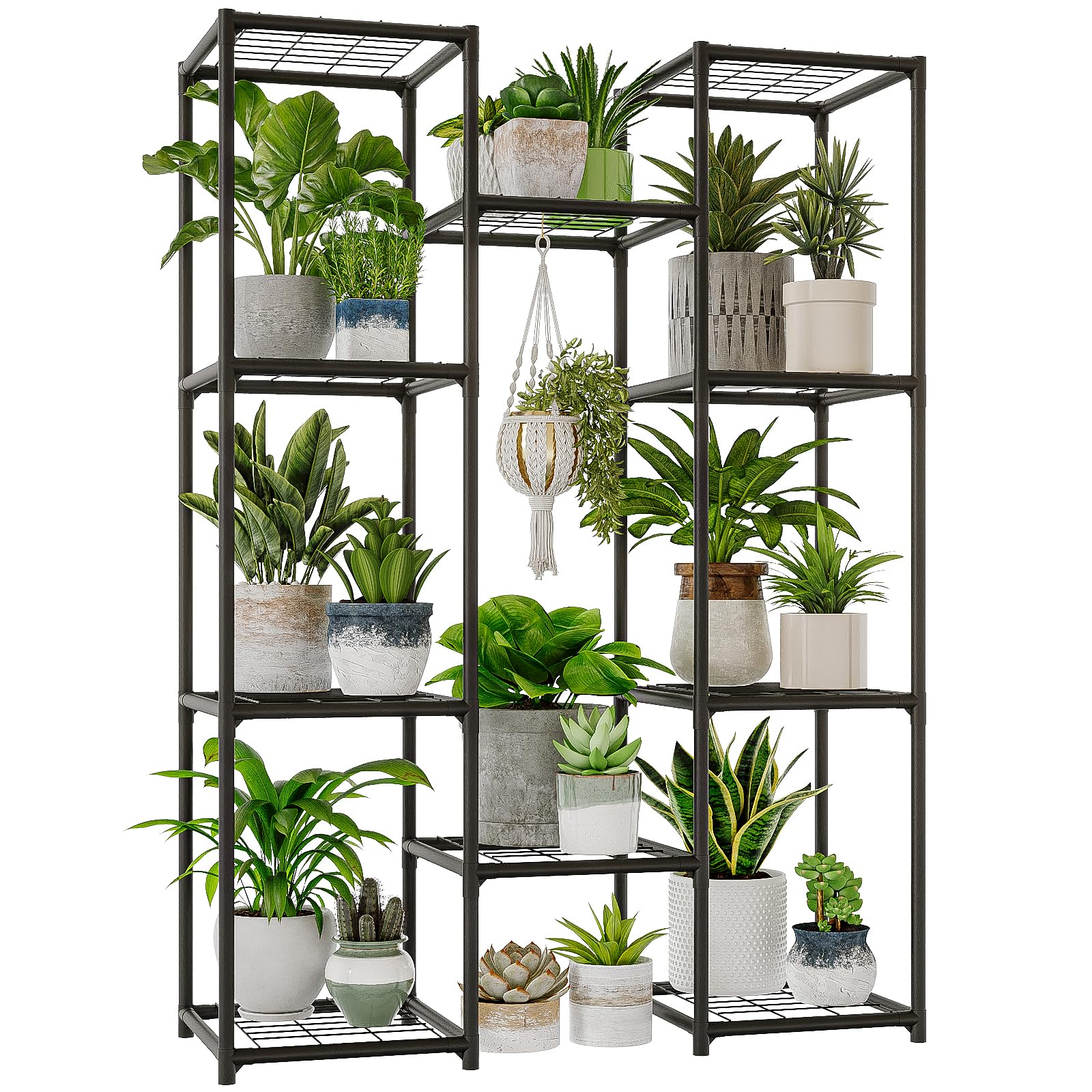 Bamworld Wood Plant Stand - Indoor/Outdoor Hanging Shelf for Multiple Plants, Tall Large Holder for Living Room, Patio, Balcony, Garden 02Futi