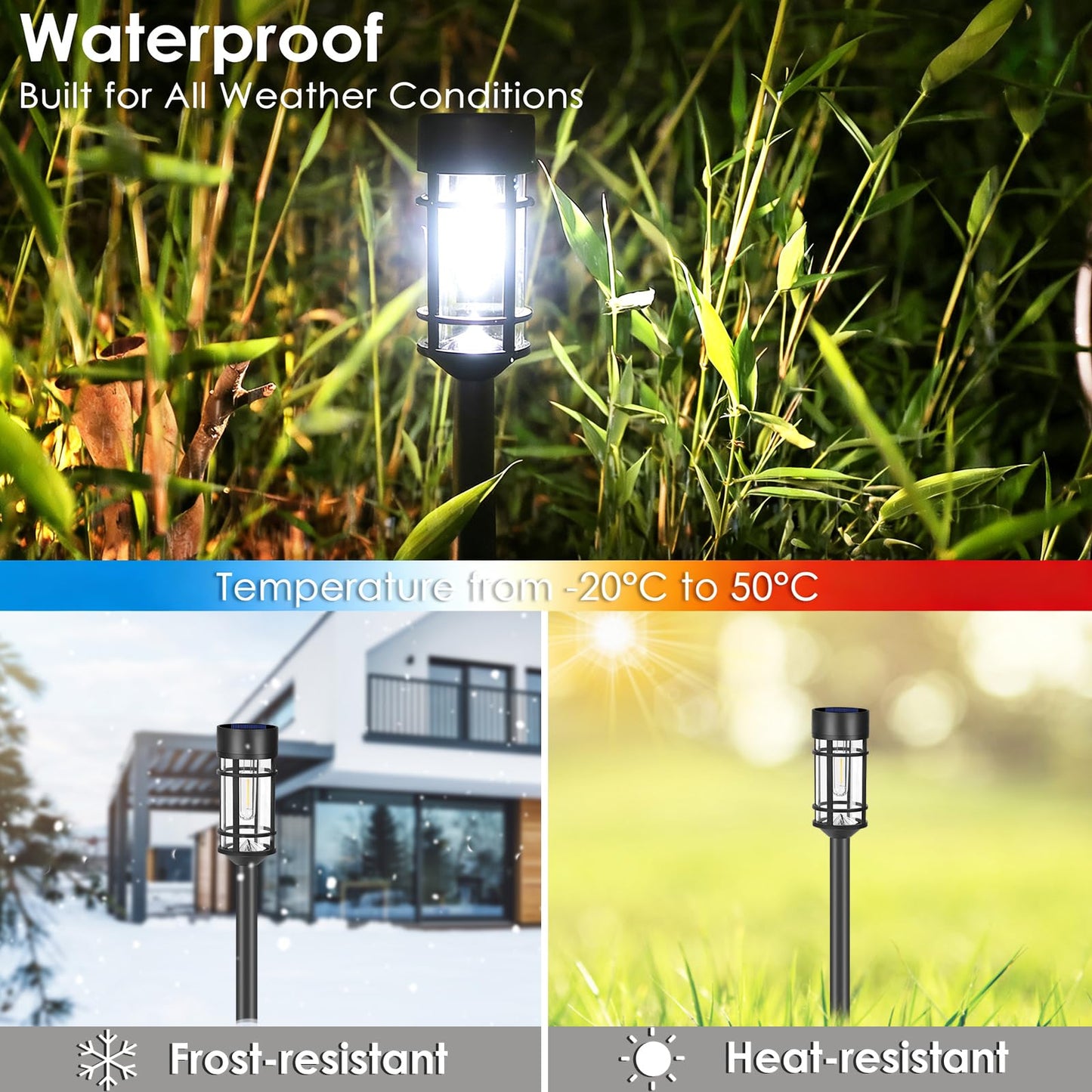 Mancra Solar Pathway Lights, 8 Pack LED Solar Lights Outdoor Waterproof, Glass Metal Garden Lighting for Yard Path Landscape Lawn Walkway Driveway