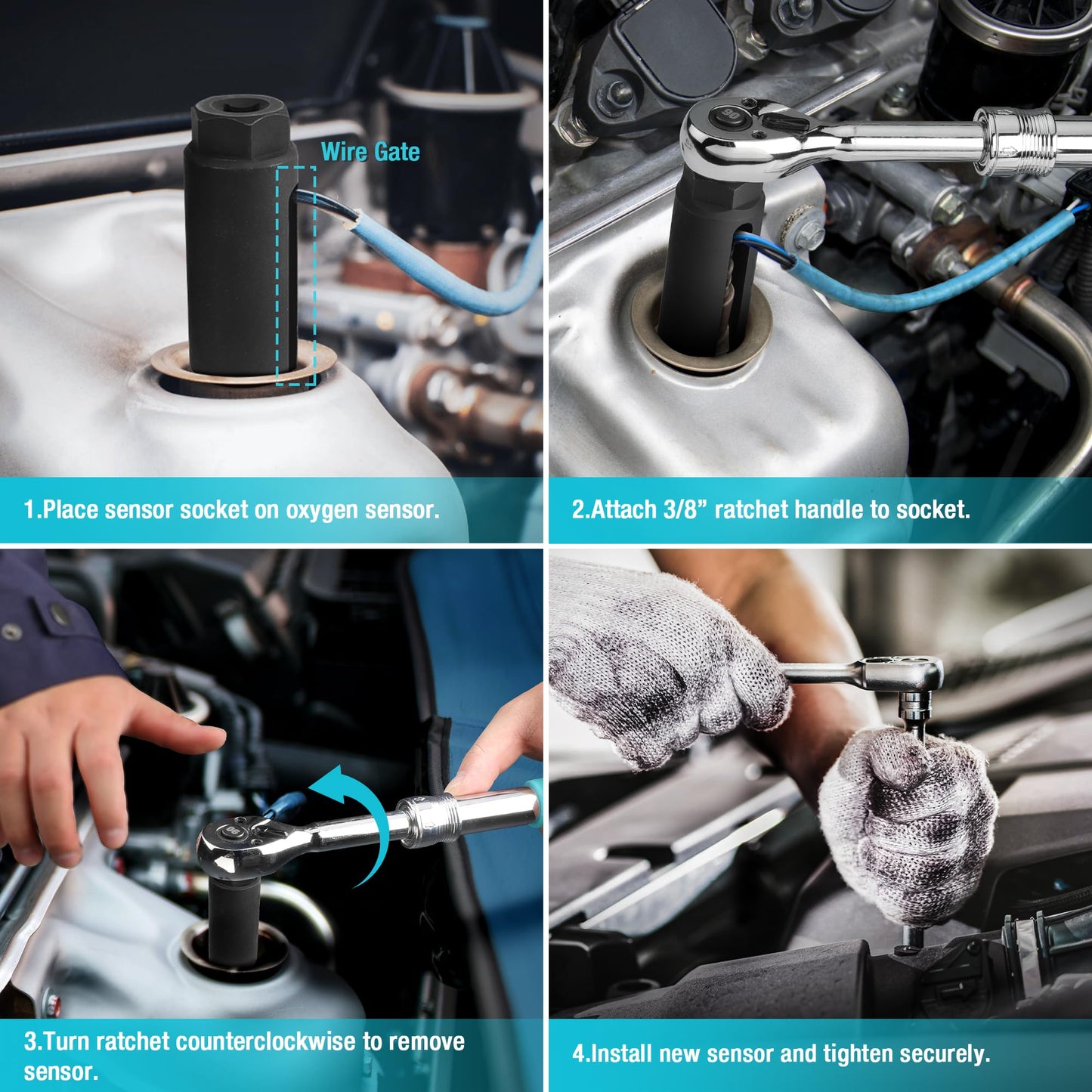 DURATECH 5PCS & 7PCS O2 Oxygen Sensor Socket Thread Chaser Set, 1/2" 3/8" Drive x 22mm (7/8") 27mm 29mm Oxygen Sensor Remover, O2 Sensor Removal Tool Kit