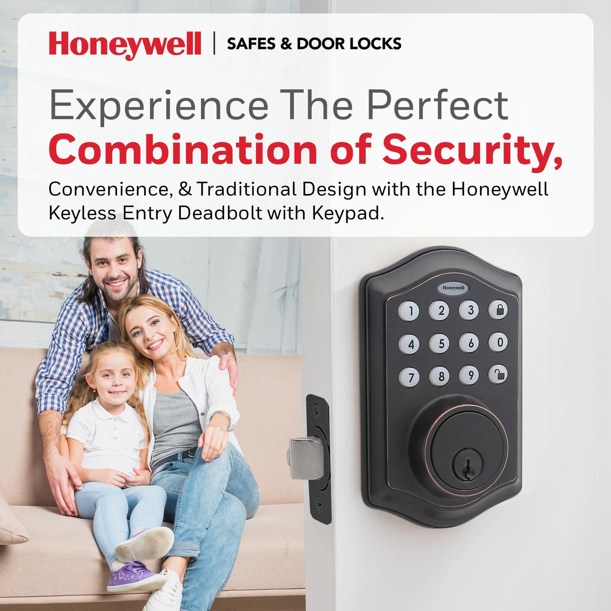 Honeywell Safes & Door Locks - Electronic Entry Deadbolt with Keypad, 2.9 x 2 x 6.2 inches