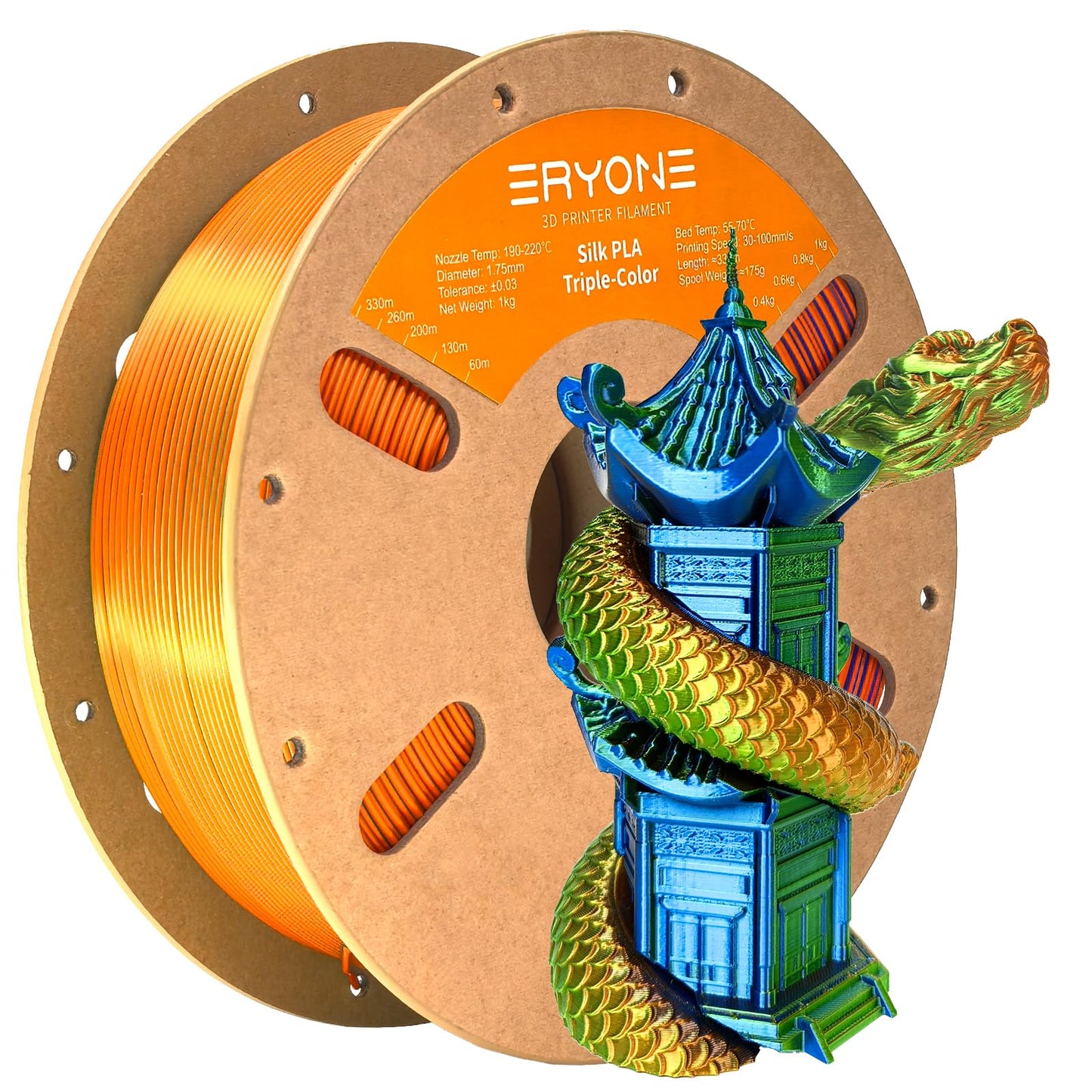 ERYONE Silk Color PLA Filament 3D Printer 1.75mm +/- 0.03mm, Filament PLA Cardboard Spool