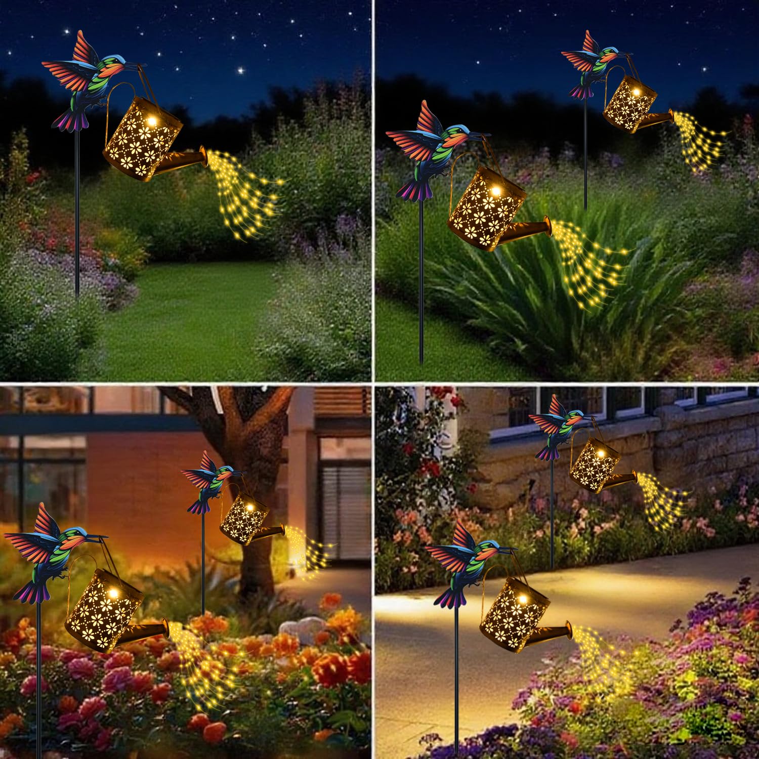 Solar Watering Can with Cascading Lights Outdoor Garden Decor, Gardening Gifts for Mom Women Grandma Birthday, Solar Lights for Garden Decorations Patio Yard Lawn Backyard