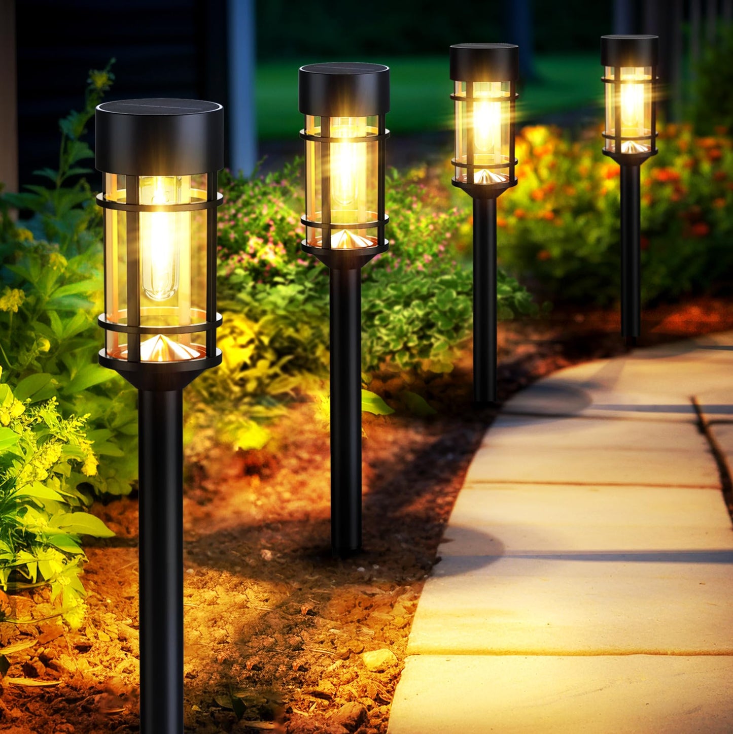 Mancra Solar Pathway Lights, 8 Pack LED Solar Lights Outdoor Waterproof, Glass Metal Garden Lighting for Yard Path Landscape Lawn Walkway Driveway