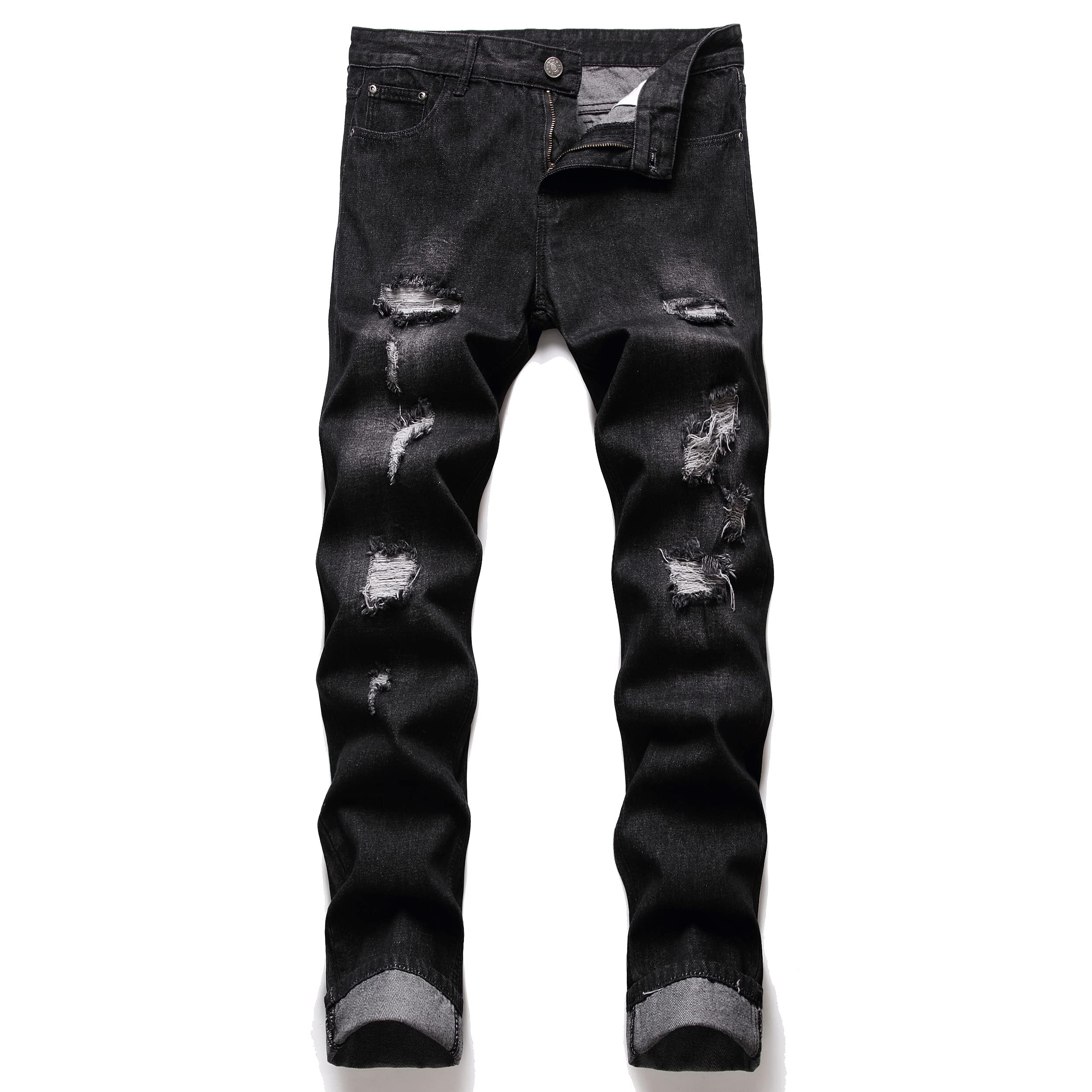 AITITIA Men's Ripped Regular Fit Jeans
