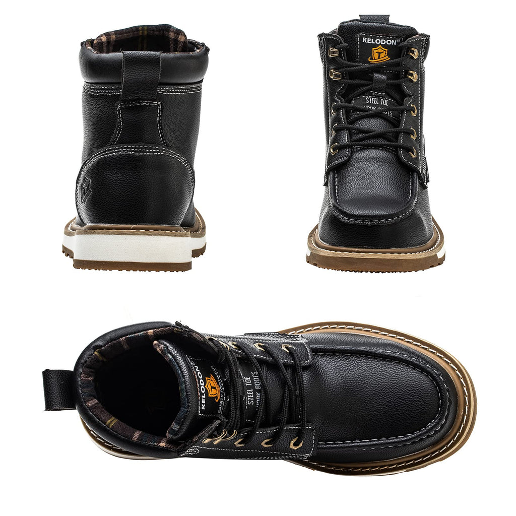 KELODON Waterproof Steel Toe Boots For Men-6" Leather Moc Toe Work Boots Mens Steel Toe Shoes Indestructible Non Slip Resistant Construction Safety Boot