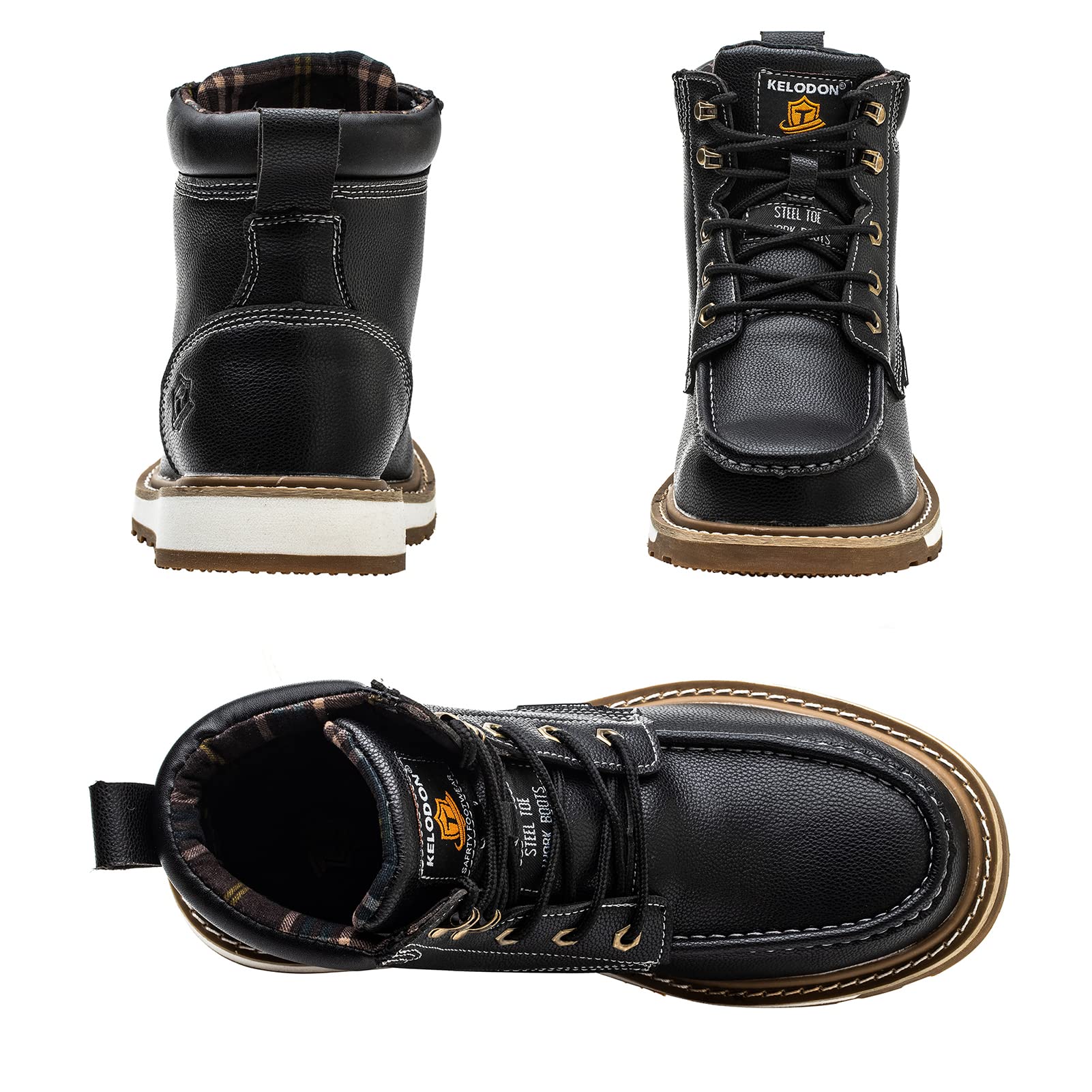 KELODON Waterproof Steel Toe Boots For Men-6" Leather Moc Toe Work Boots Mens Steel Toe Shoes Indestructible Non Slip Resistant Construction Safety Boot