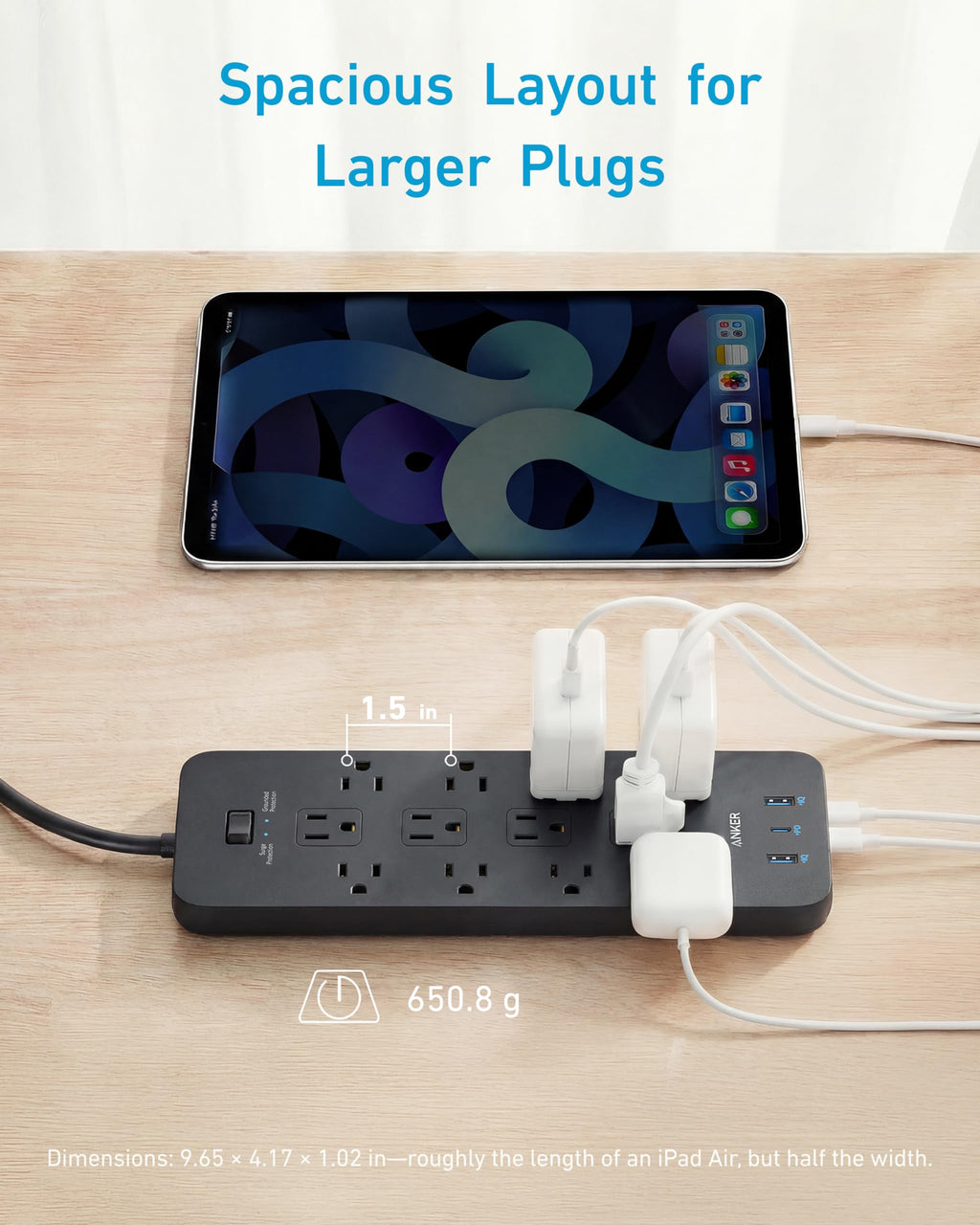 Surge Protector Power Strip (2100J)，Anker 12 Outlets with 1 USB C and 2 USB Ports ，for iPhone 15/15 Plus/15 Pro/15 Pro Max, Extension Cord, Flat Plug, 20W Charging.