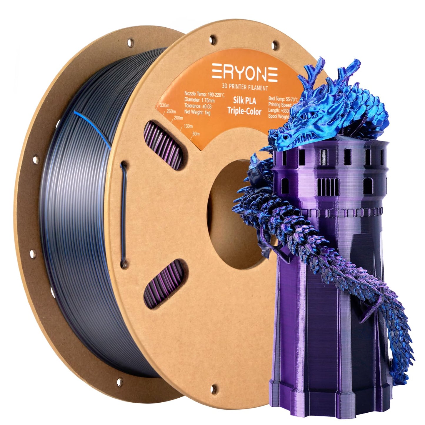 ERYONE Silk Color PLA Filament 3D Printer 1.75mm +/- 0.03mm, Filament PLA Cardboard Spool