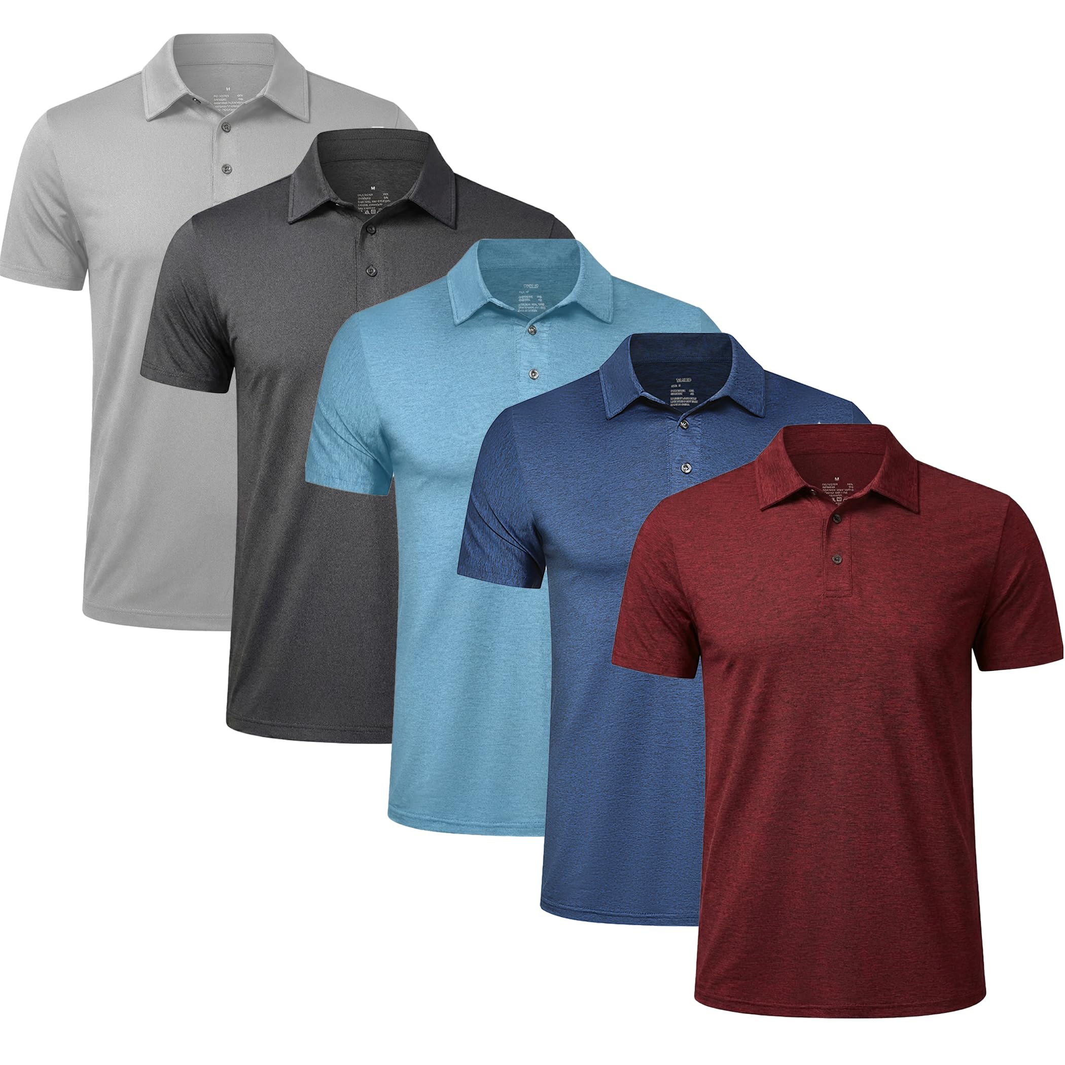 TELALEO 4/5 Pack Mens Polo Shirts Quick Dry Short Sleeve Golf T Shirt Performance Moisture Wicking Casual Workout
