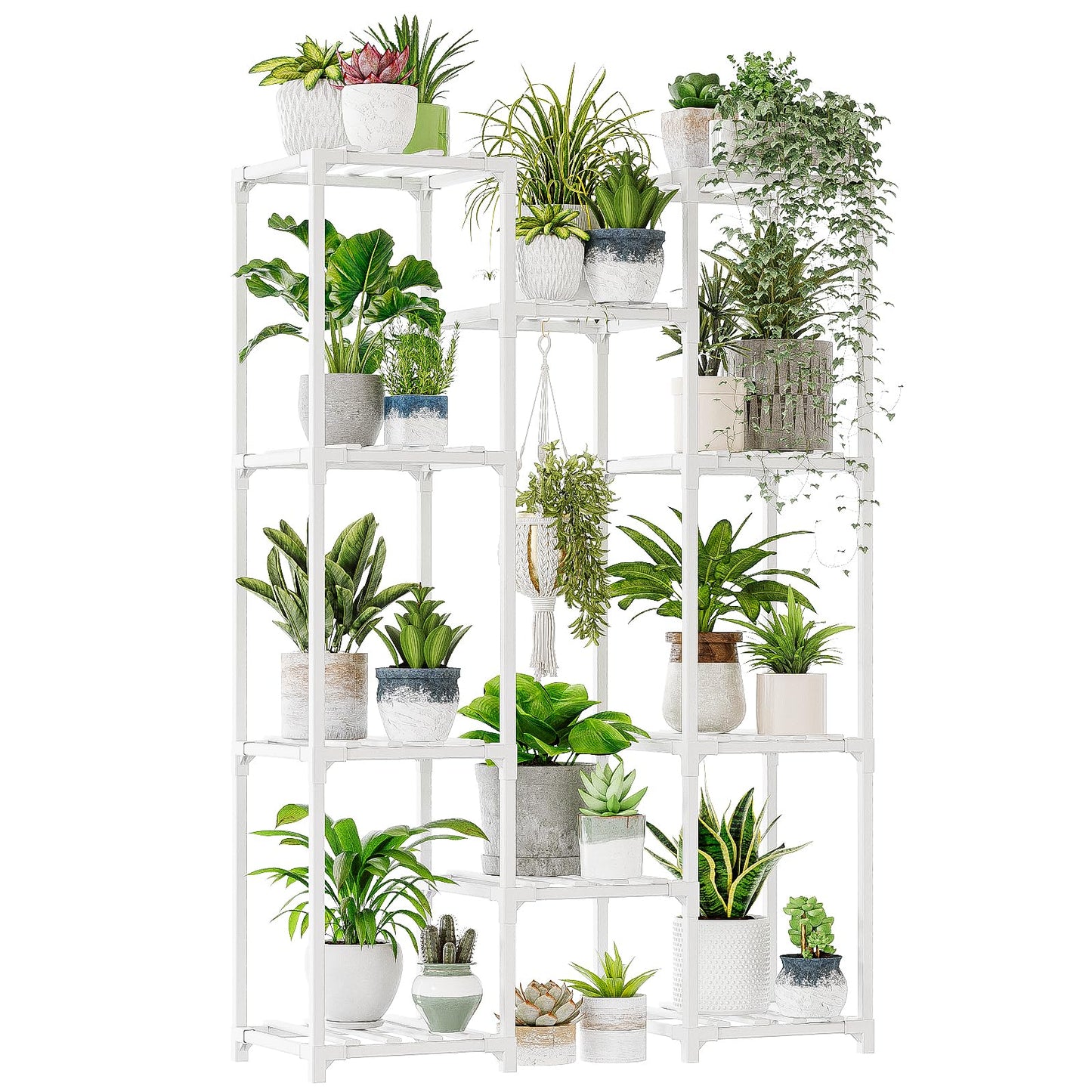 Bamworld Wood Plant Stand - Indoor/Outdoor Hanging Shelf for Multiple Plants, Tall Large Holder for Living Room, Patio, Balcony, Garden 02Futi
