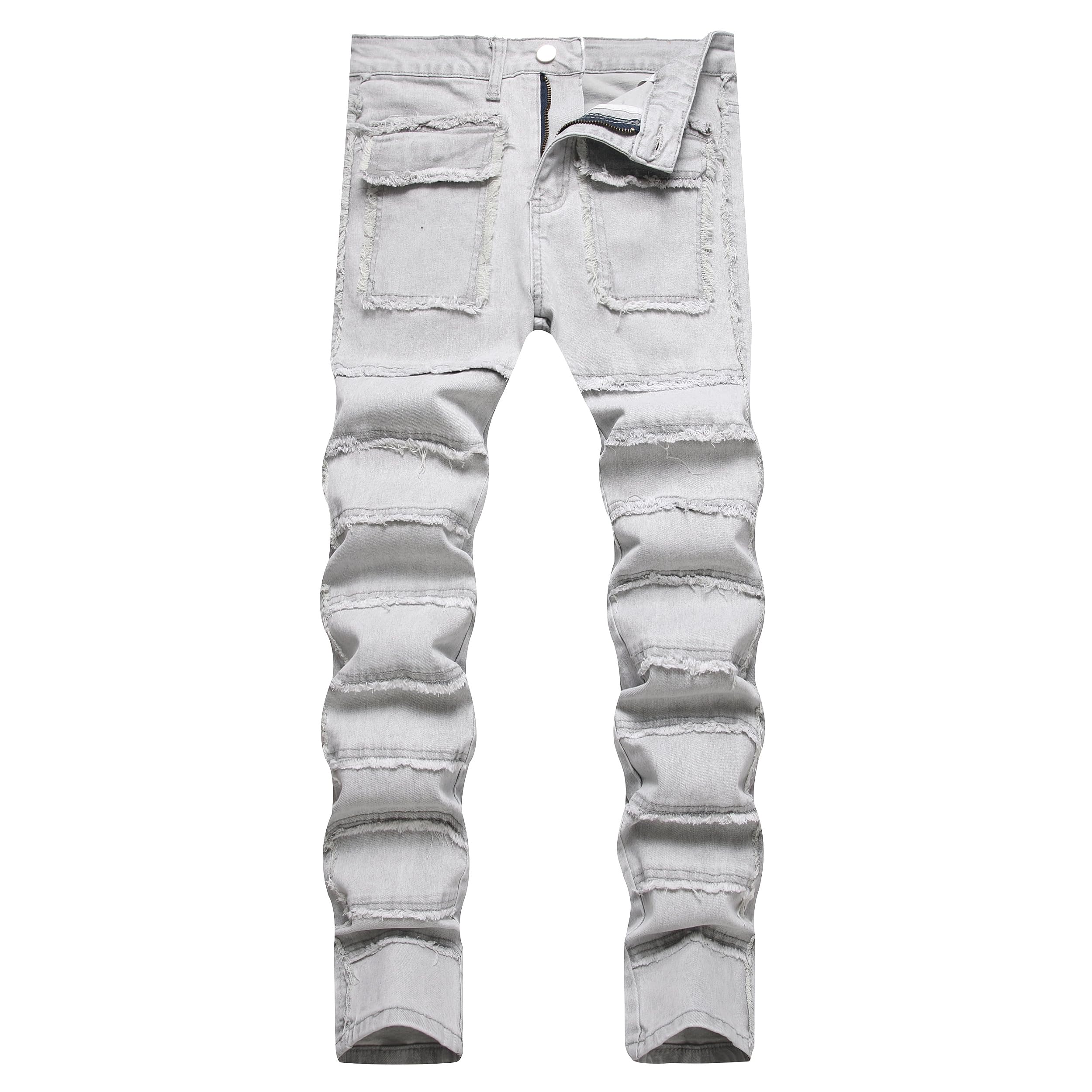 JUNBAOSS Men's Slim Fit Jeans Stretch Ripped Skinny Jeans for Men, Fashion Straight Leg Comfort Flex Waist Casual Pants