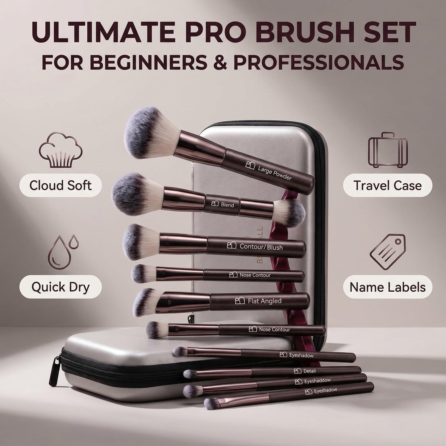 BS-MALL Makeup Brushes Kit – Professional Makeup Tools with Travel Case, Includes Foundation, Powder, Concealer, Lip & Eyeshadow Brushes for Daily Use & Versatile Occasions