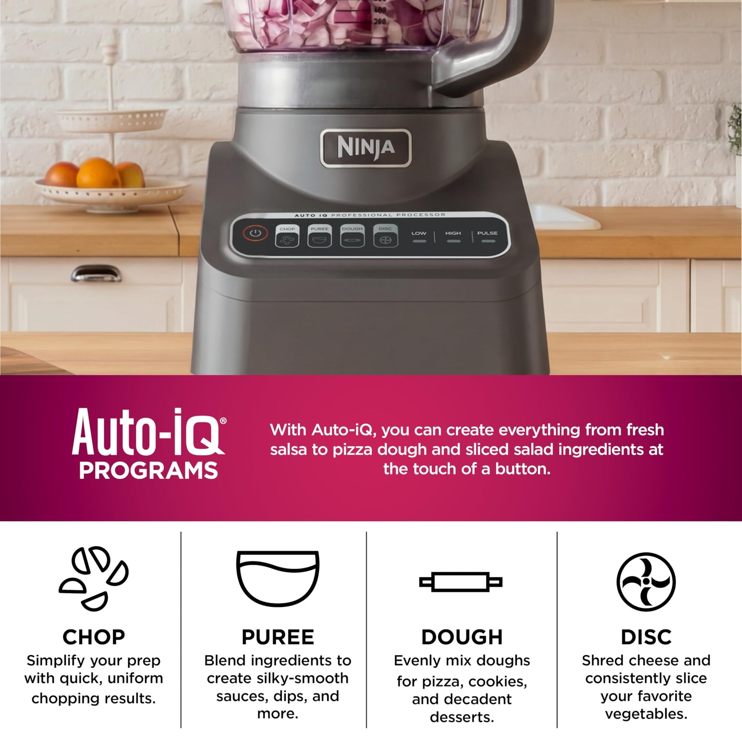 Ninja Food Processor, Professional Plus,4 Functions for Chopping, Slicing, Purees & Dough with 9-Cup Processor Bowl, Food Chute & Pusher
