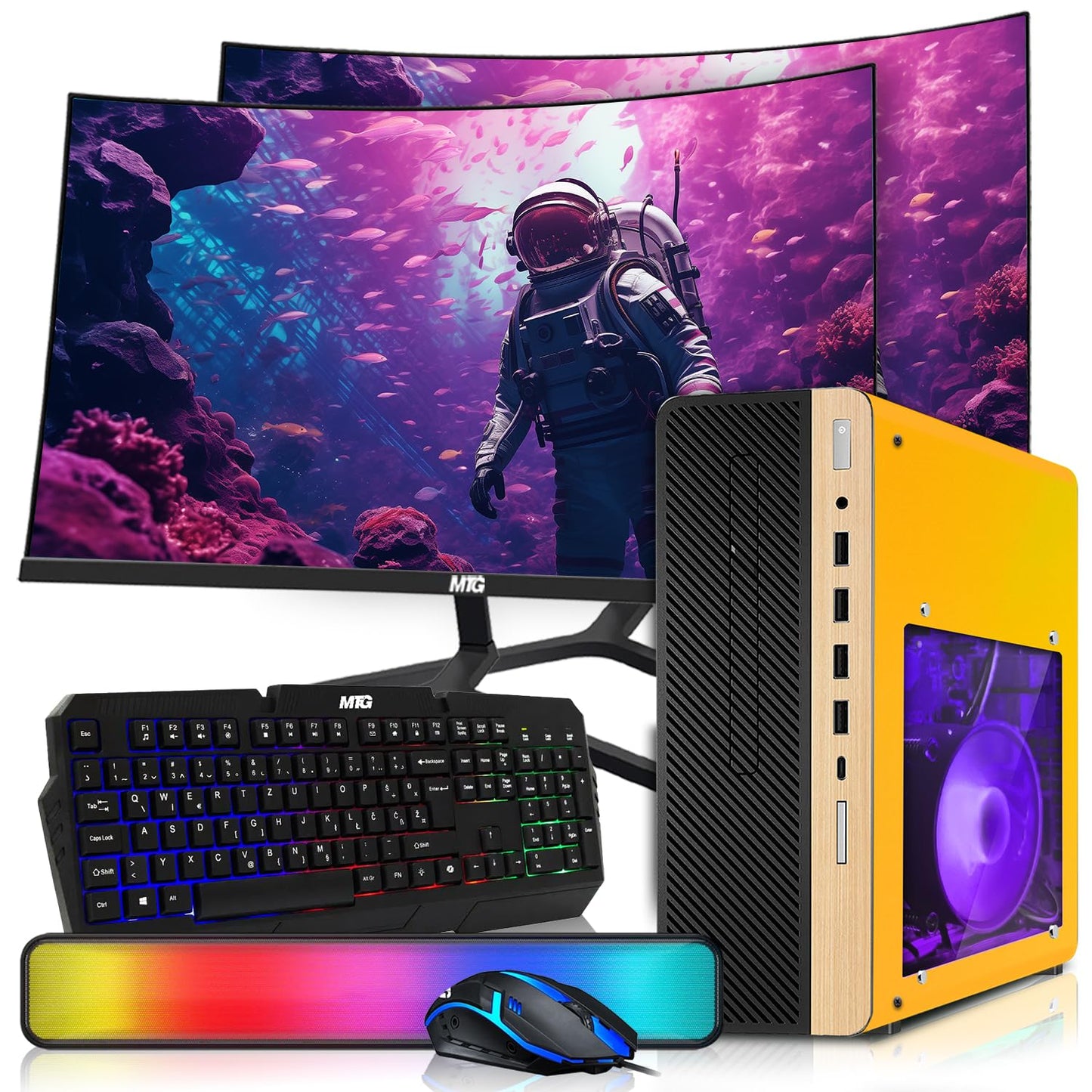 HP Half & Light Dark Desktop Computer PC Phoenix AMD A10-9700, 16GB RAM, 512GB SSD, 1TB SSD, RGB KBM with AI Copilot, WiFi, RGB Sounbar, Windows 11 (Renewed)