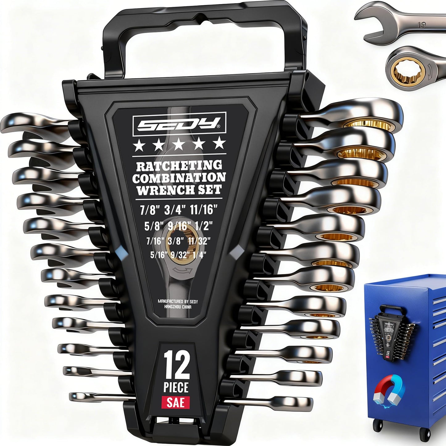 SEDY Combination Wrench Set with Magnetic Organizer
