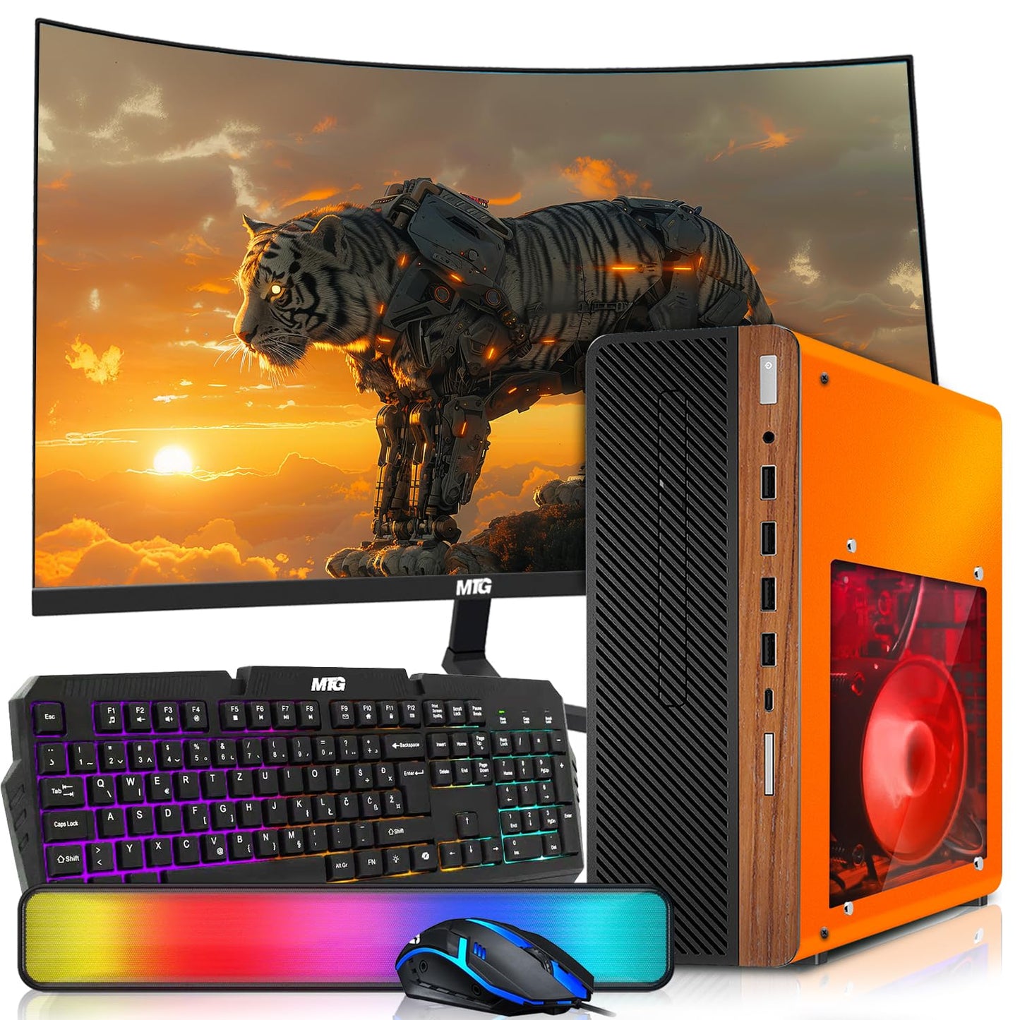 HP Half & Light Dark Desktop Computer PC Phoenix AMD A10-9700, 16GB RAM, 512GB SSD, 1TB SSD, RGB KBM with AI Copilot, WiFi, RGB Sounbar, Windows 11 (Renewed)