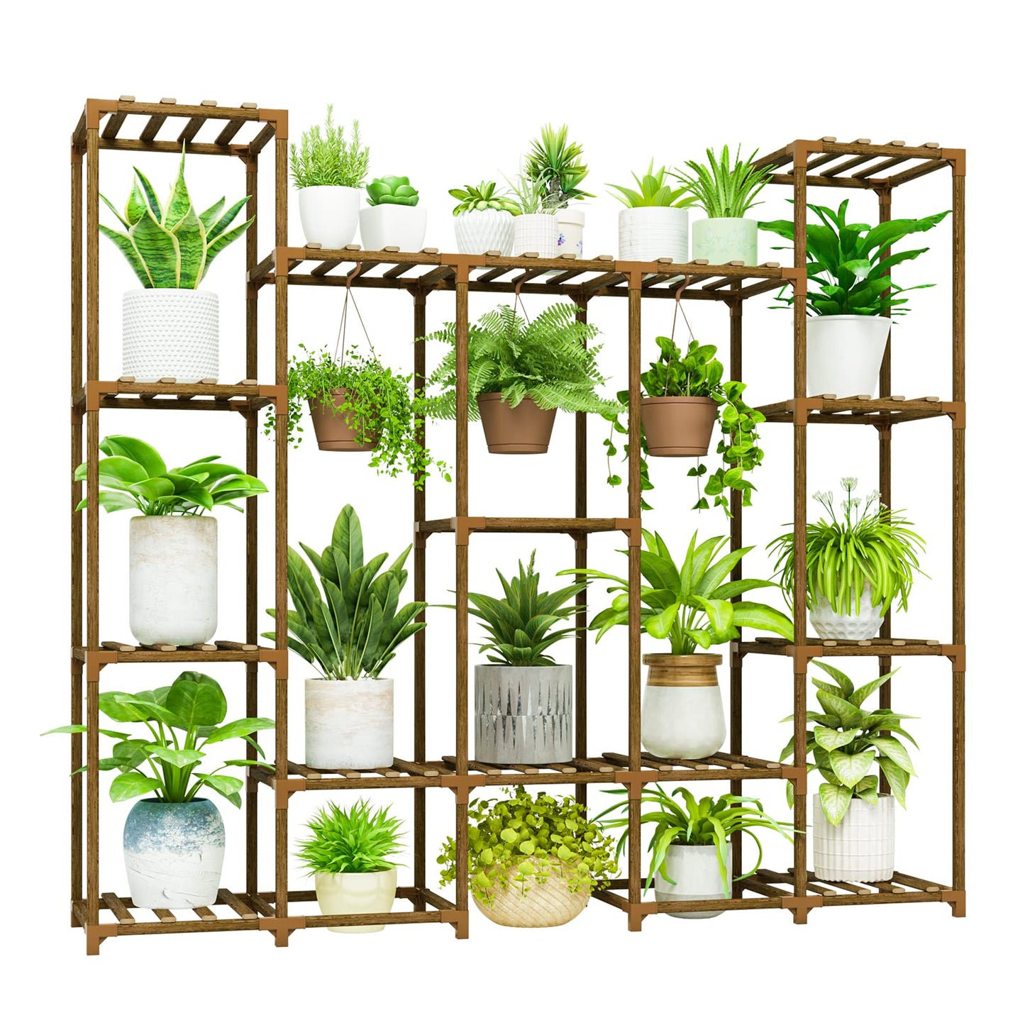 Bamworld Wood Plant Stand - Indoor/Outdoor Hanging Shelf for Multiple Plants, Tall Large Holder for Living Room, Patio, Balcony, Garden 02Futi