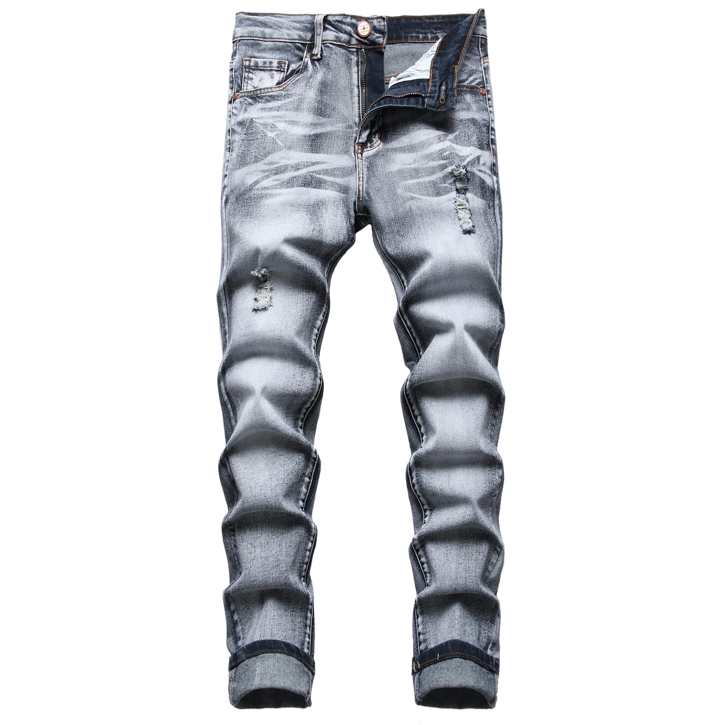 JUNBAOSS Men's Slim Fit Stretch Jeans Ripped Skinny Jeans for Men, Distressed Straight Leg Fashion Comfort Flex Waist Pants