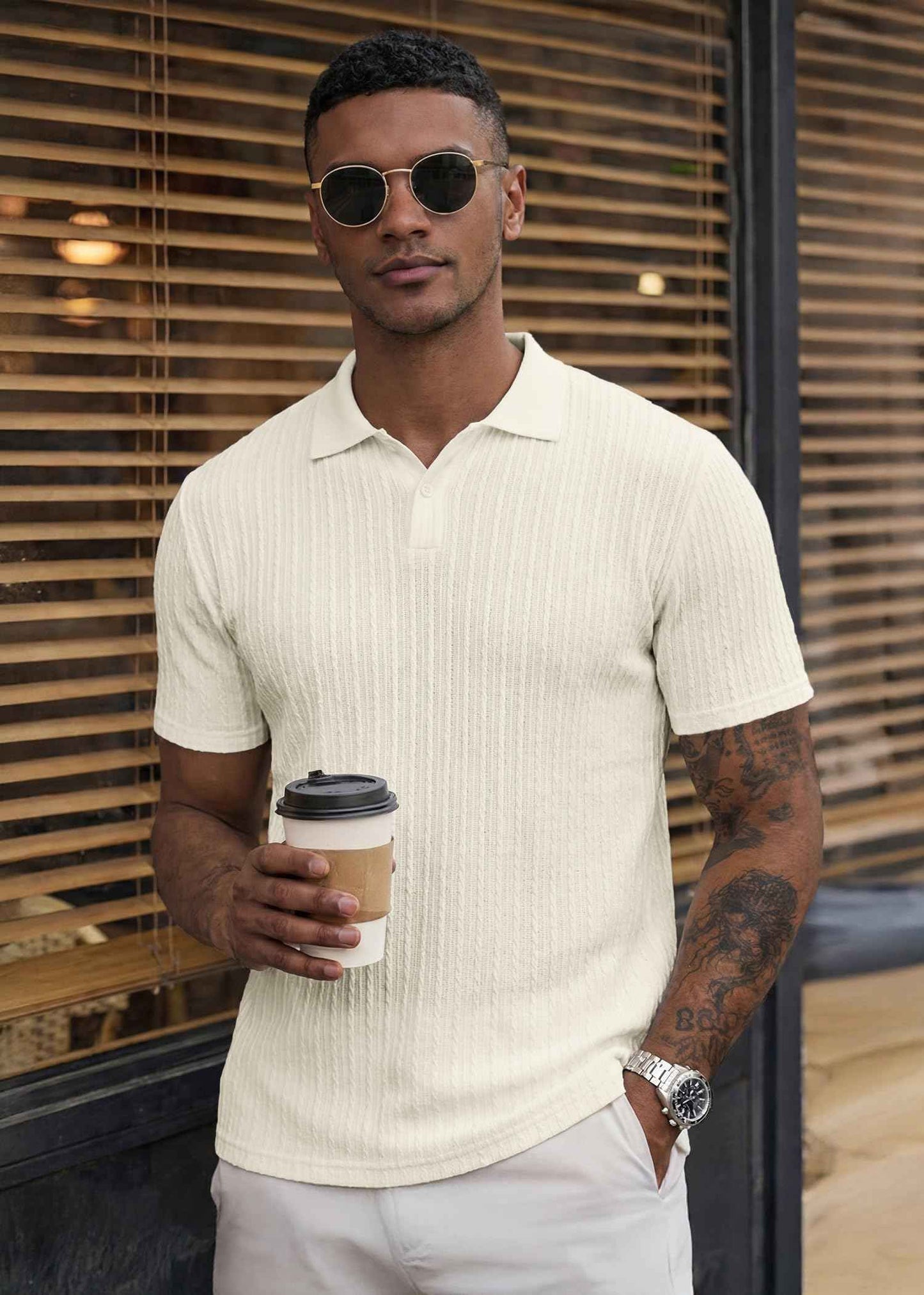 JMIERR Mens Casual Polo Shirt Summer Short Sleeve Vacation Button Beach Knit Stretchy Golf Shirts