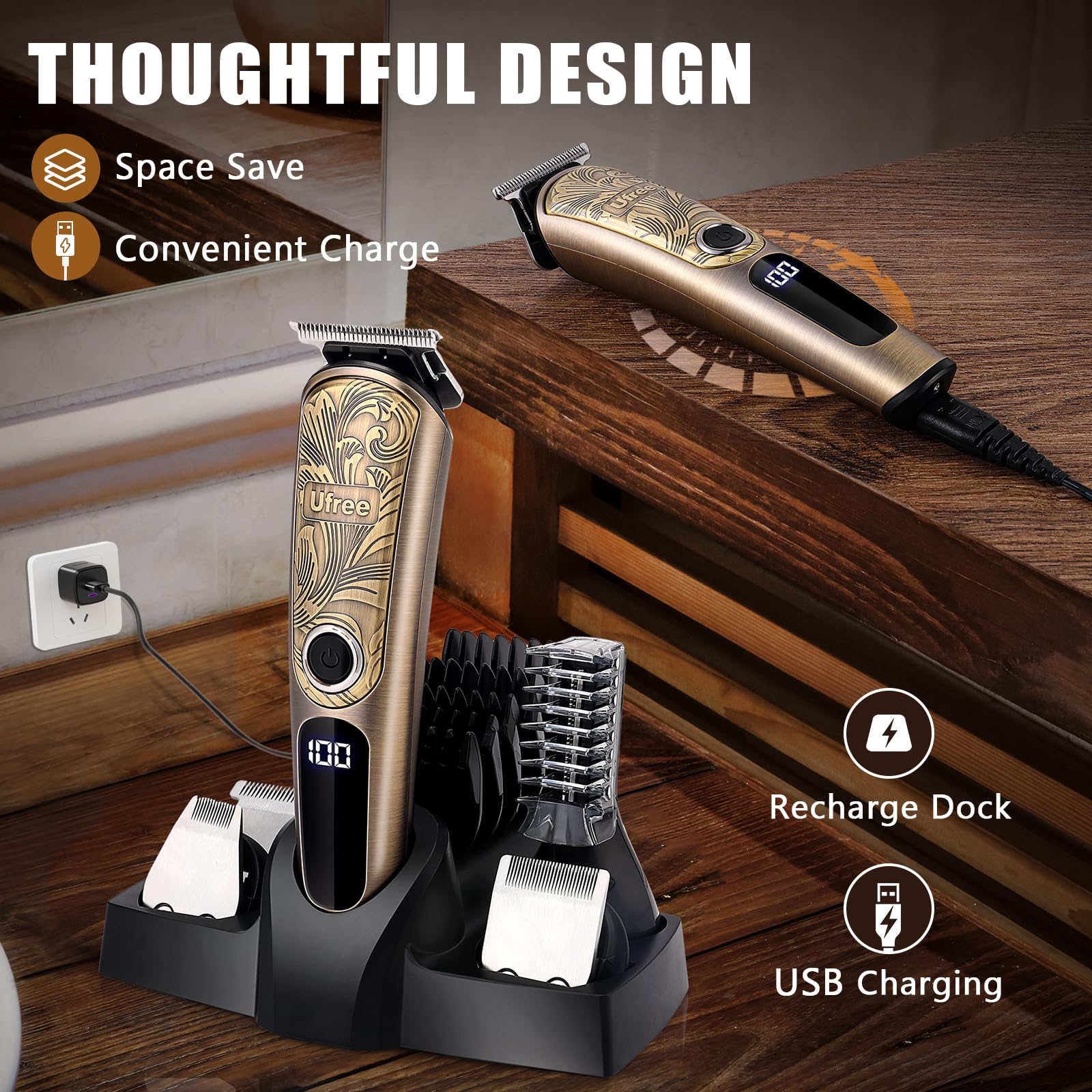 Ufree Waterproof Beard Trimmer - Professional Hair Clippers for Men, Electric Razor Shavers - Mustache, Body, Face, Nose, Beard Grooming Kit - Gifts