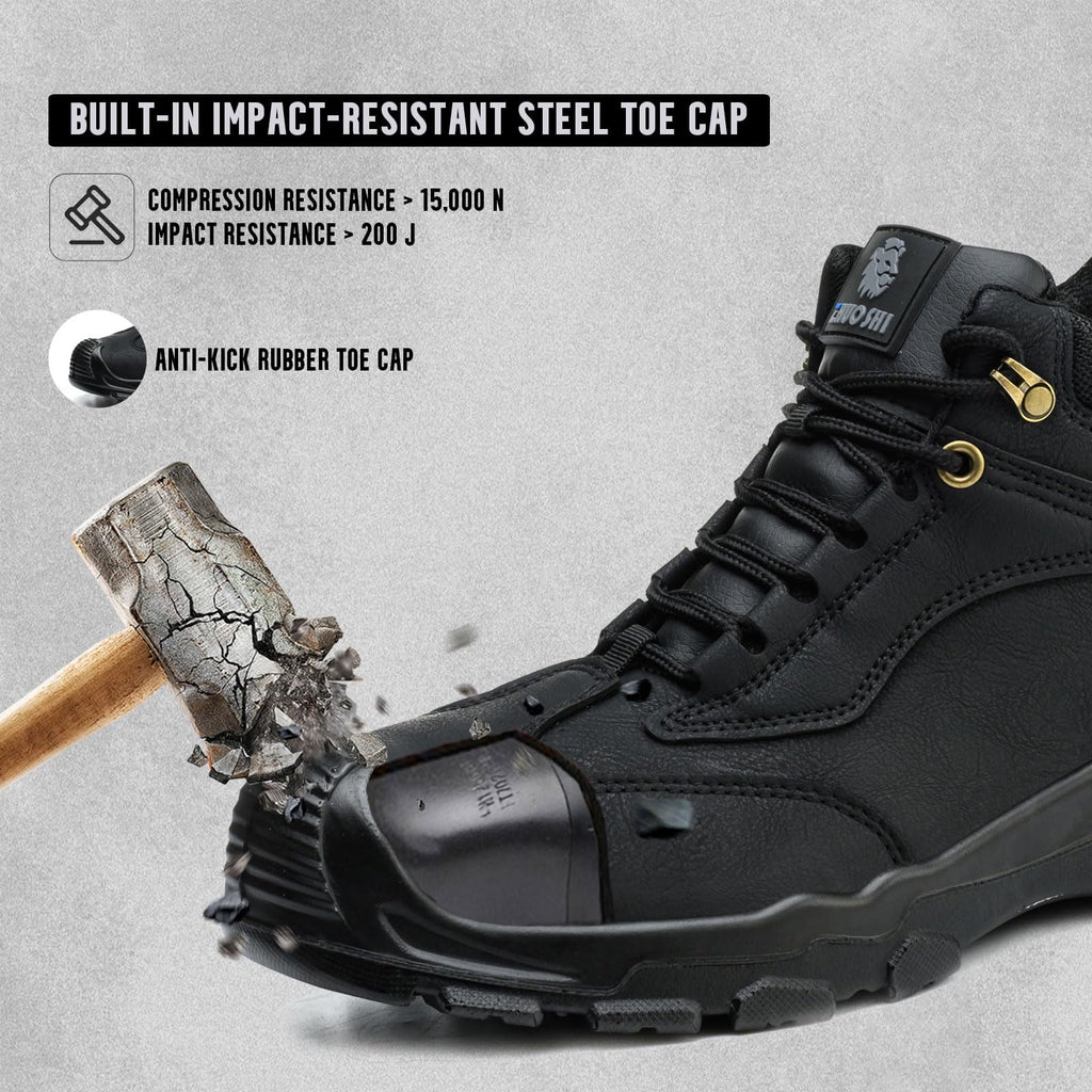 GUBANGDUN Steel Toe Work Boots for Men Welding & Construction Safety Shoes, Water-Resistant Leather, Slip & Puncture Proof, Industrial Work Footwear