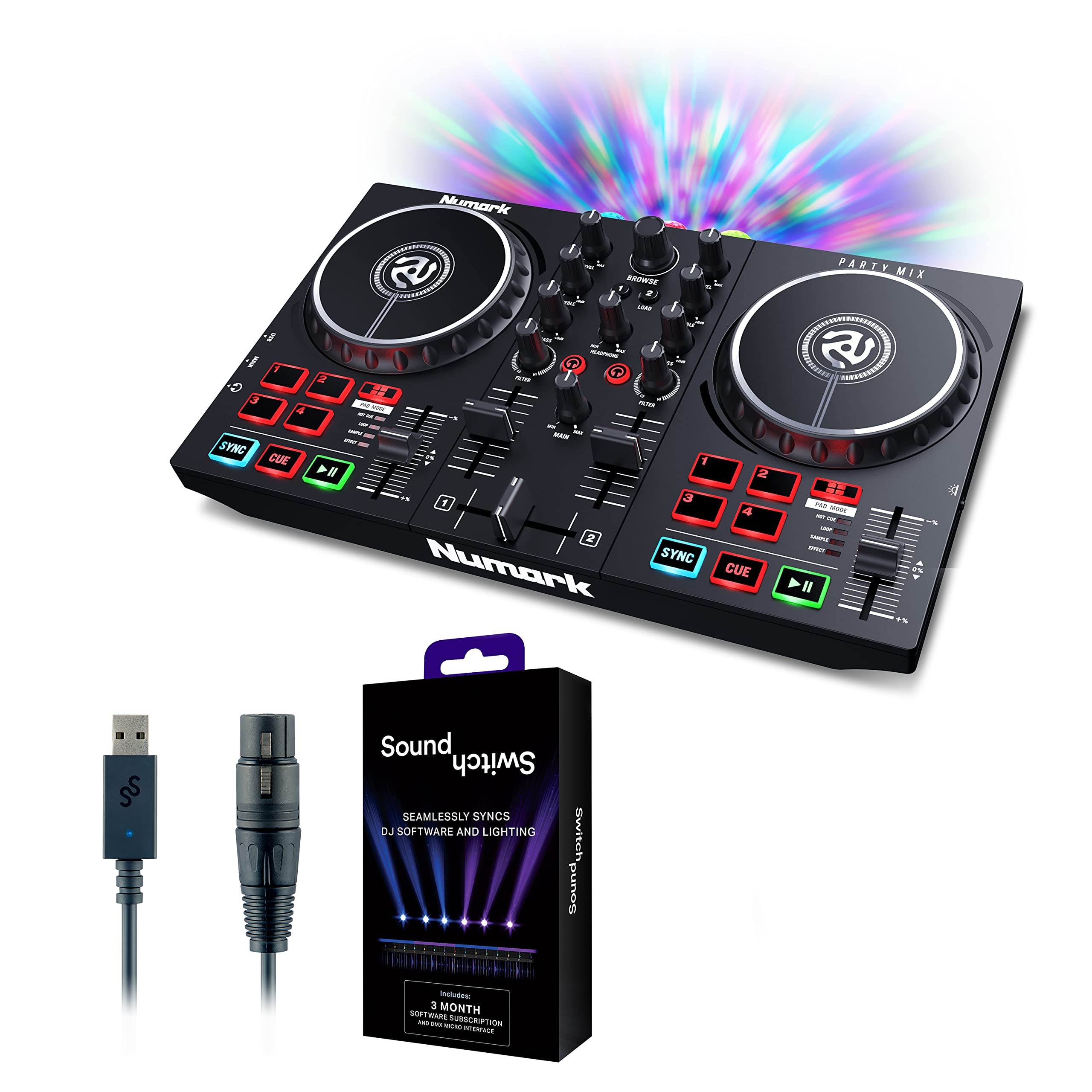Numark Party Mix II DJ Controller with Lights, 2 Decks, Mixer, Audio Interface and Serato Lite