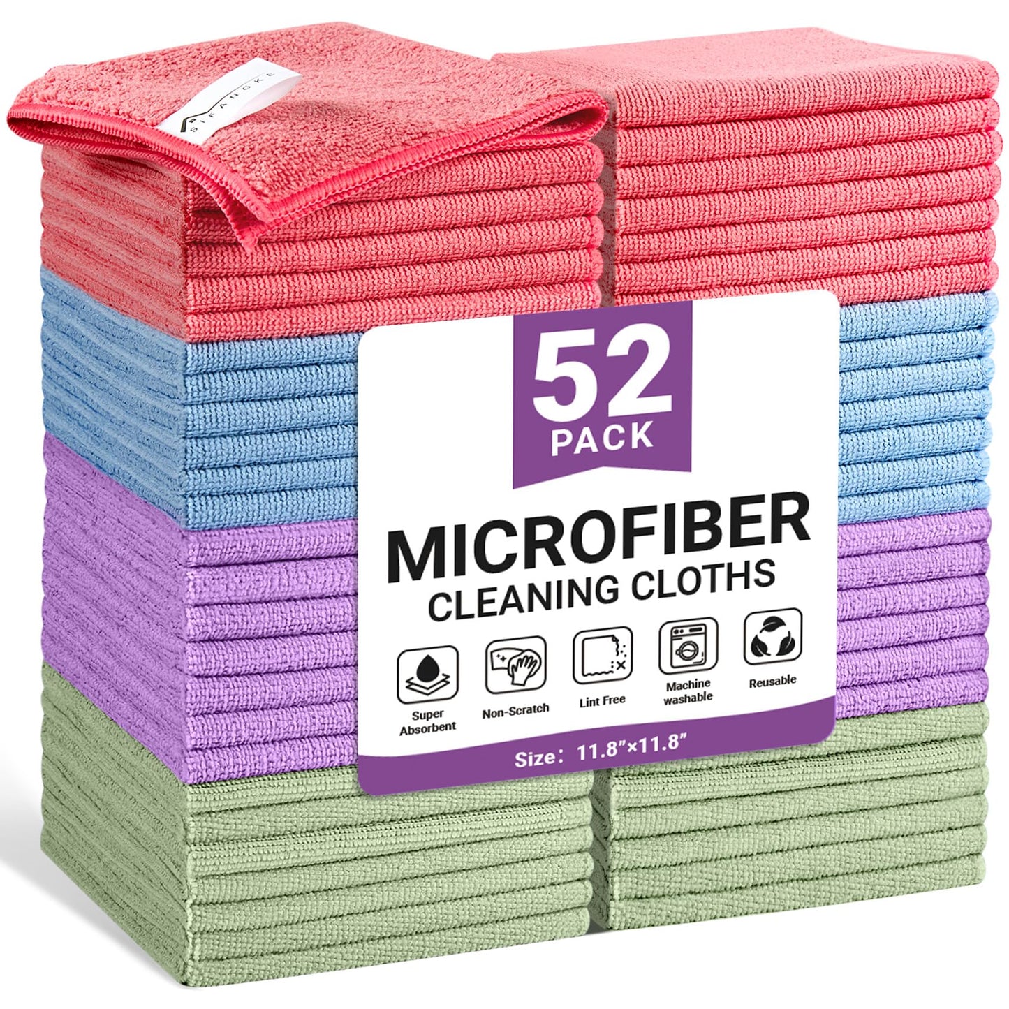 SIFANGKE Microfiber Cleaning Cloth, Lint-Free and Highly Absorbent Rags, Reusable Microfiber Towels for Car, Kitchen, Bathroom and Household Cleaning Supplies, 11.8"X11.8"
