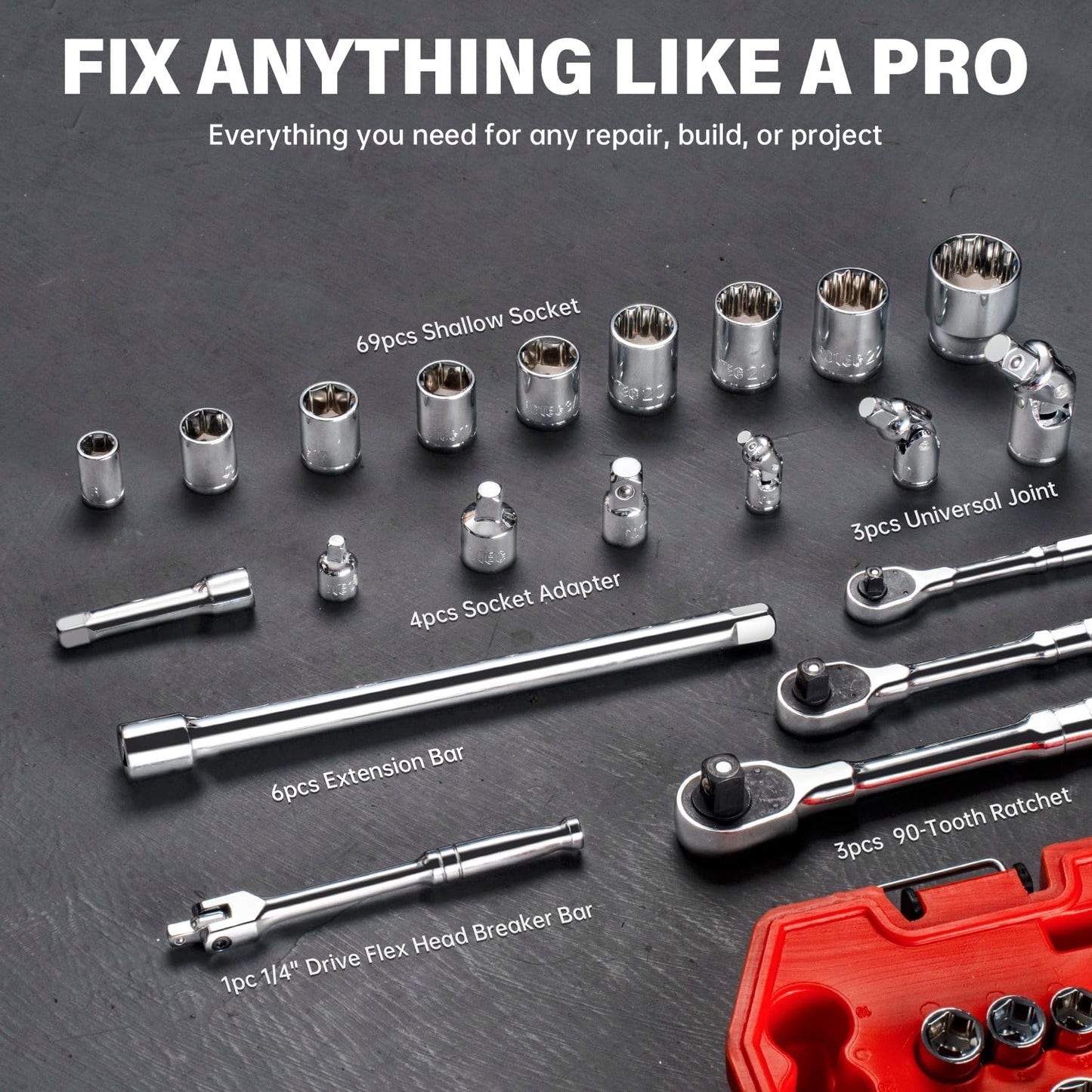 JU JIAN TEC 86-Piece Mechanics Tool Set, 201-Piece Mechanics Tools Set, 264-Piece Mechanics Socket Set