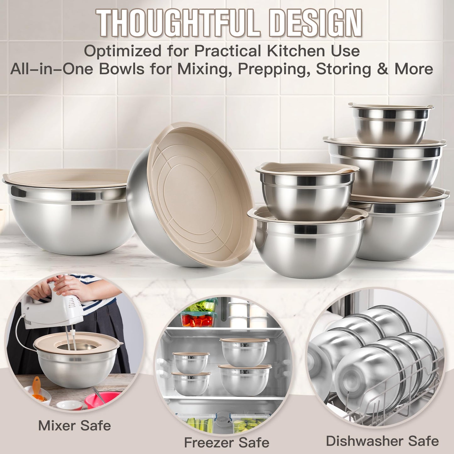 YUNNKEEY Mixing Bowls with Lids Set