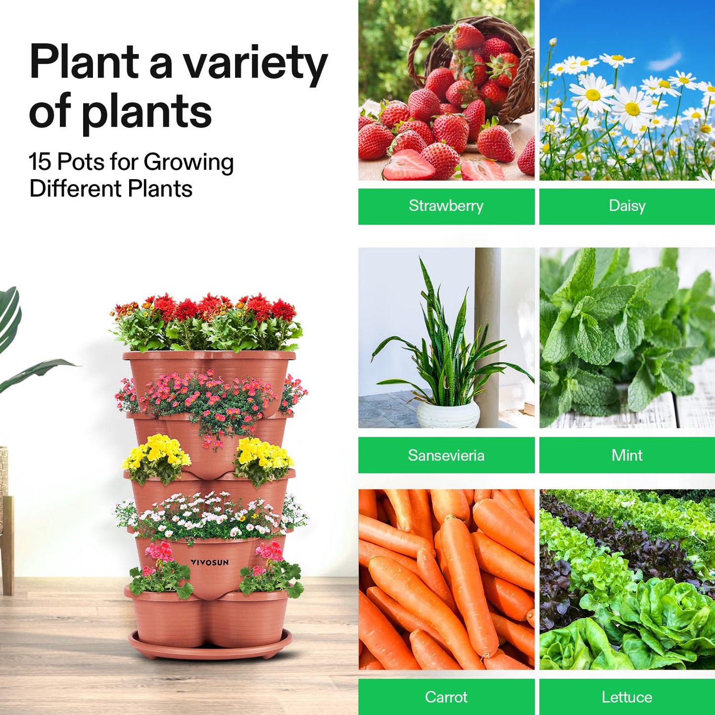 VIVOSUN 5 Tier Vertical Gardening Stackable Planter