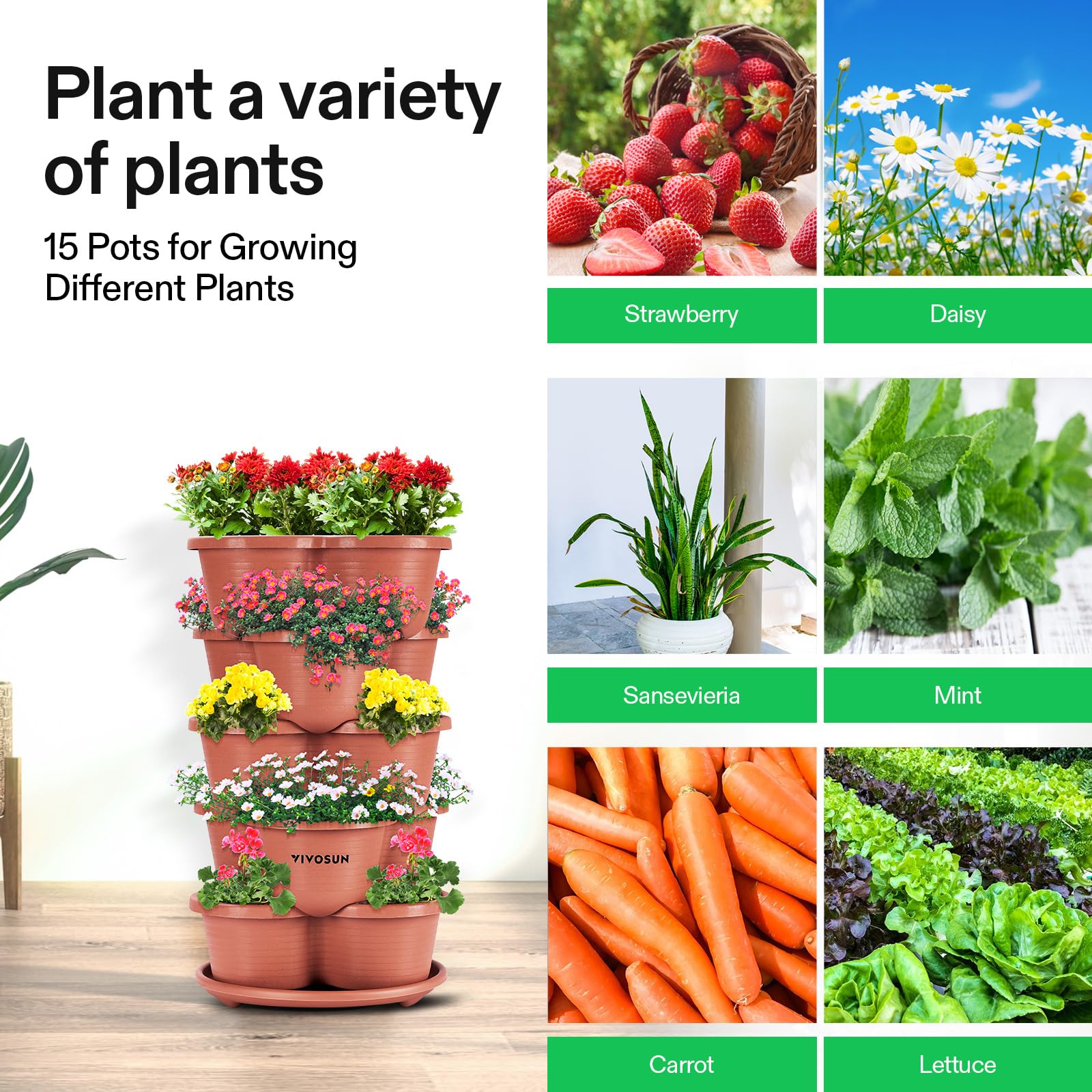 VIVOSUN 5 Tier Vertical Gardening Stackable Planter