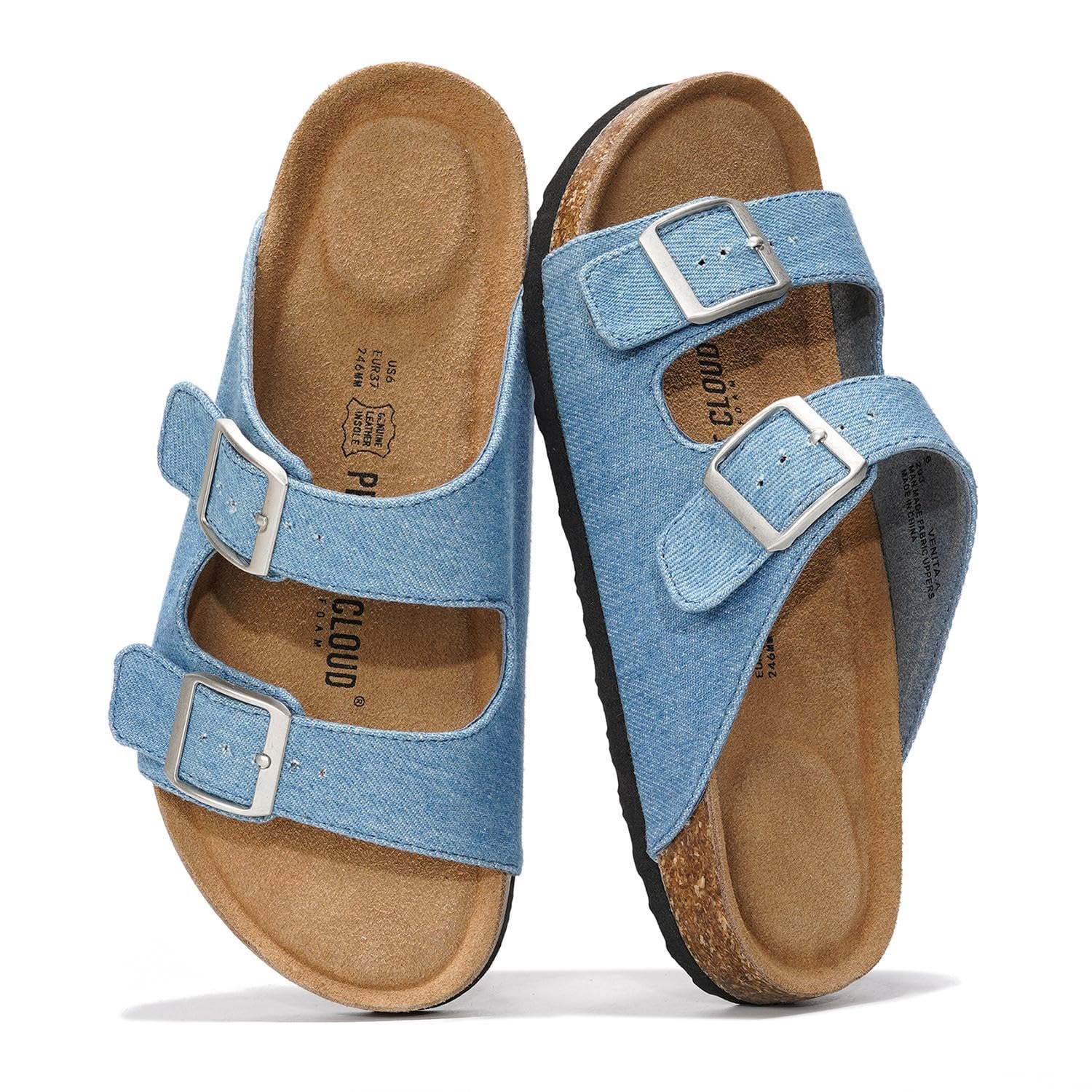 Project Cloud 100% Genuine Leather Flat Sandals For Women 2026 Cork Footbed Womens Sandals with Memory Foam and arch support Vacation Essentials Slides for Women Footwear (Venita)