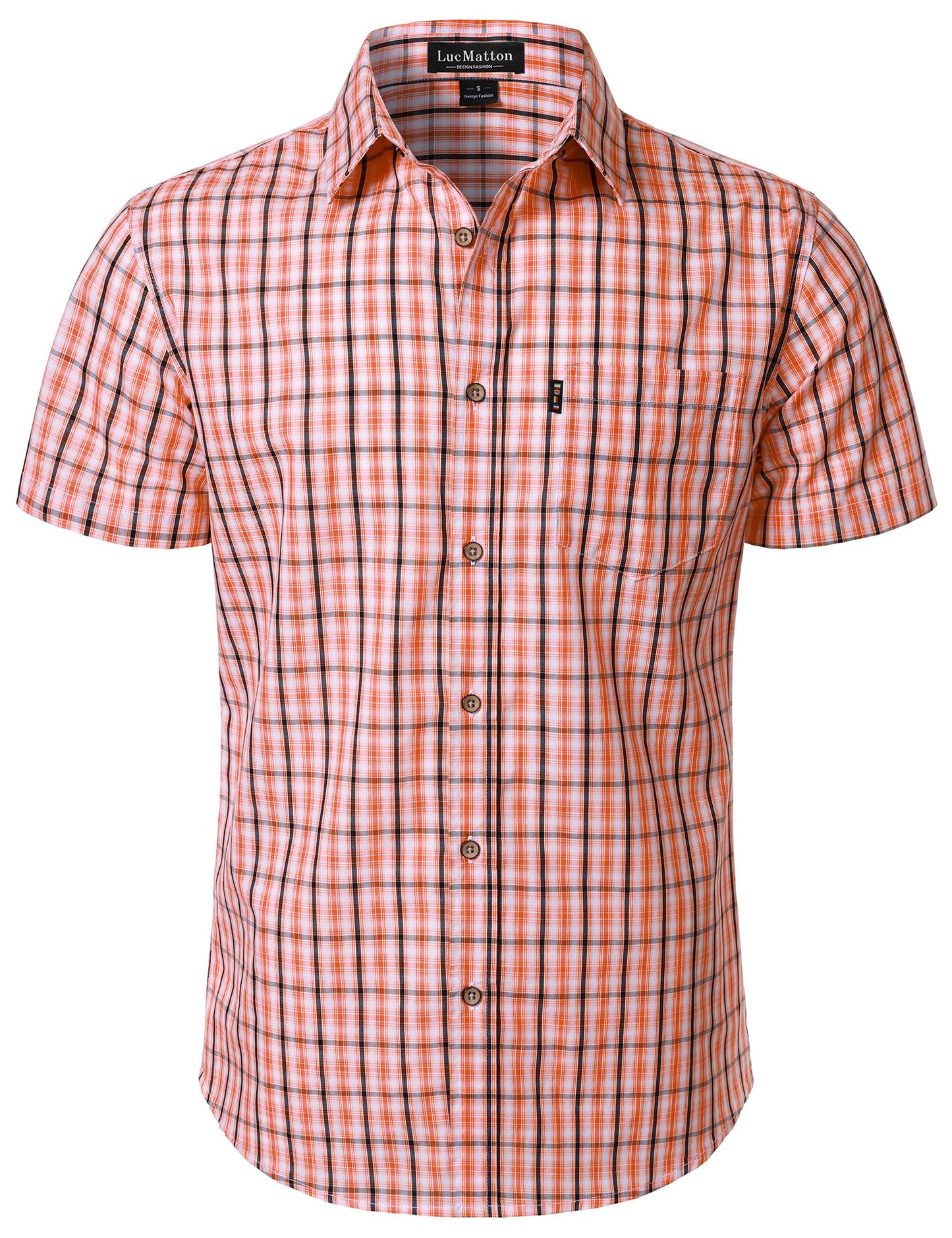 LucMatton Men's Gingham Short Sleeve Button Down Shirt Cotton Regular Fit Plaid Dress Shirts with Pocket