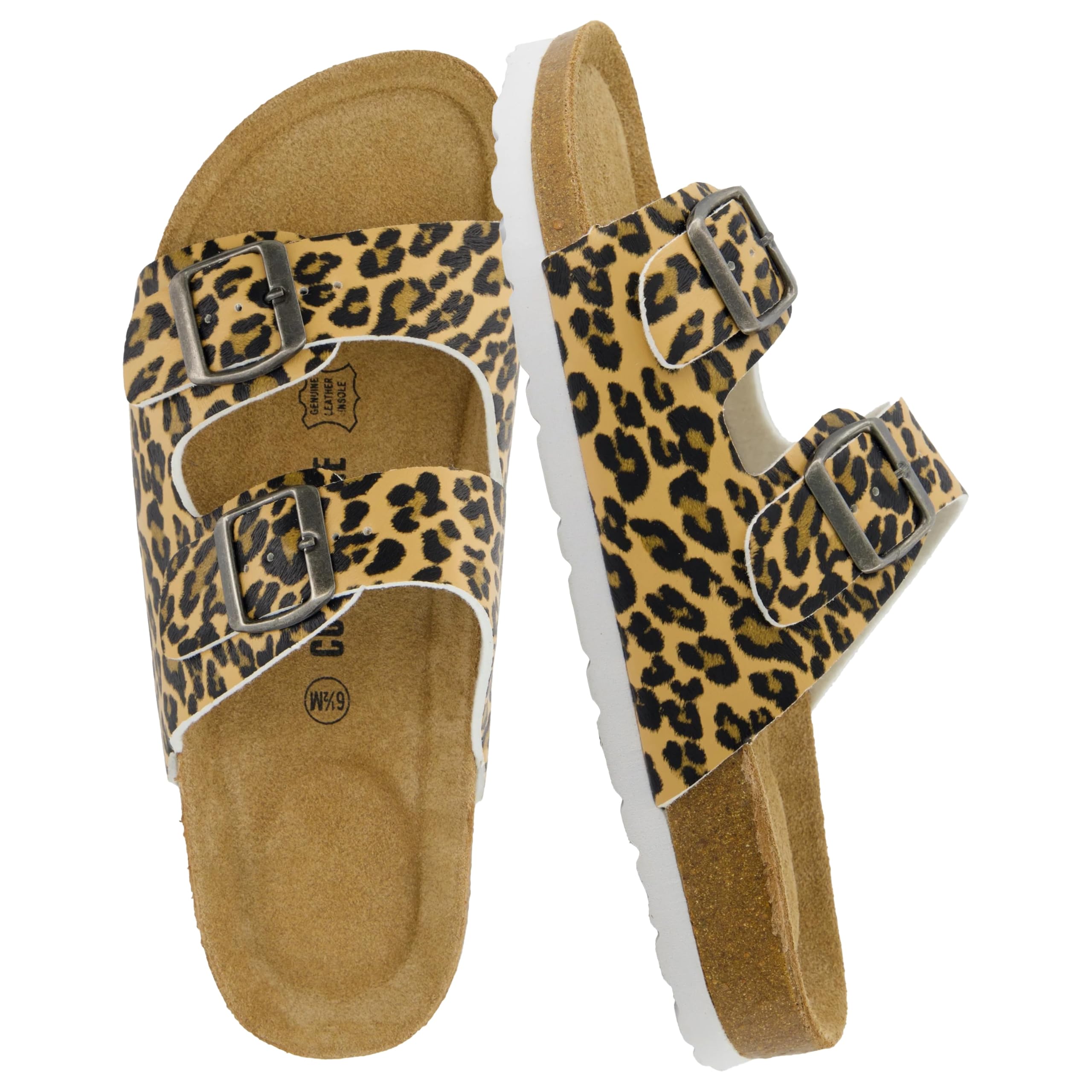 CUSHIONAIRE Lane Cork Footbed Sandals for Women – Comfortable Double Buckle Slip-On with Genuine Suede Footbed & Arch Support Slides for Women Footwear