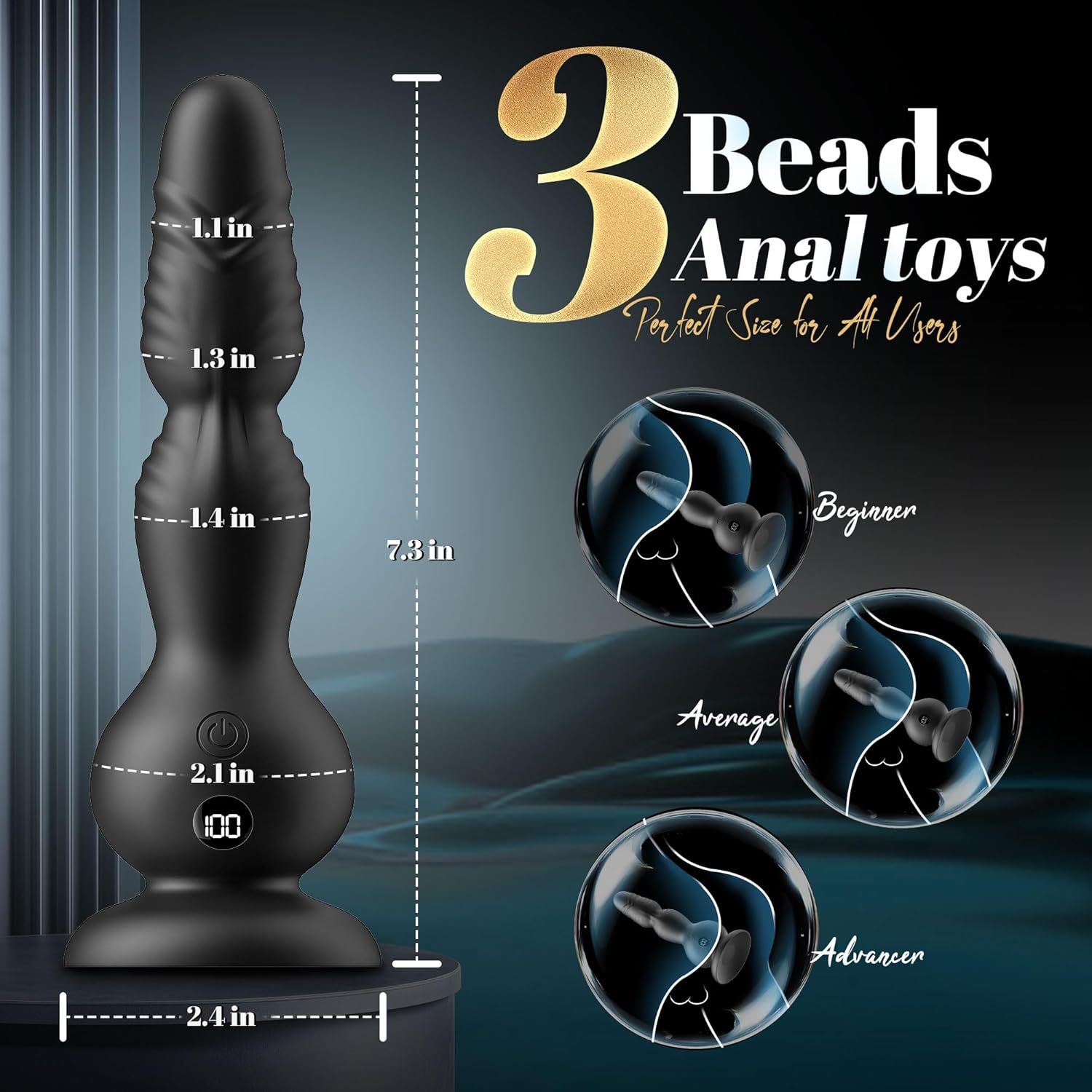 360°Rotation Anal Vibrators Prostate Massager, 10 Modes Rotating Vibrating Anal Beads LED Display Butt Plug with Remote Control, Strap-on Anal Sex Toys with Strong Suction Cup Adult Toys for Men