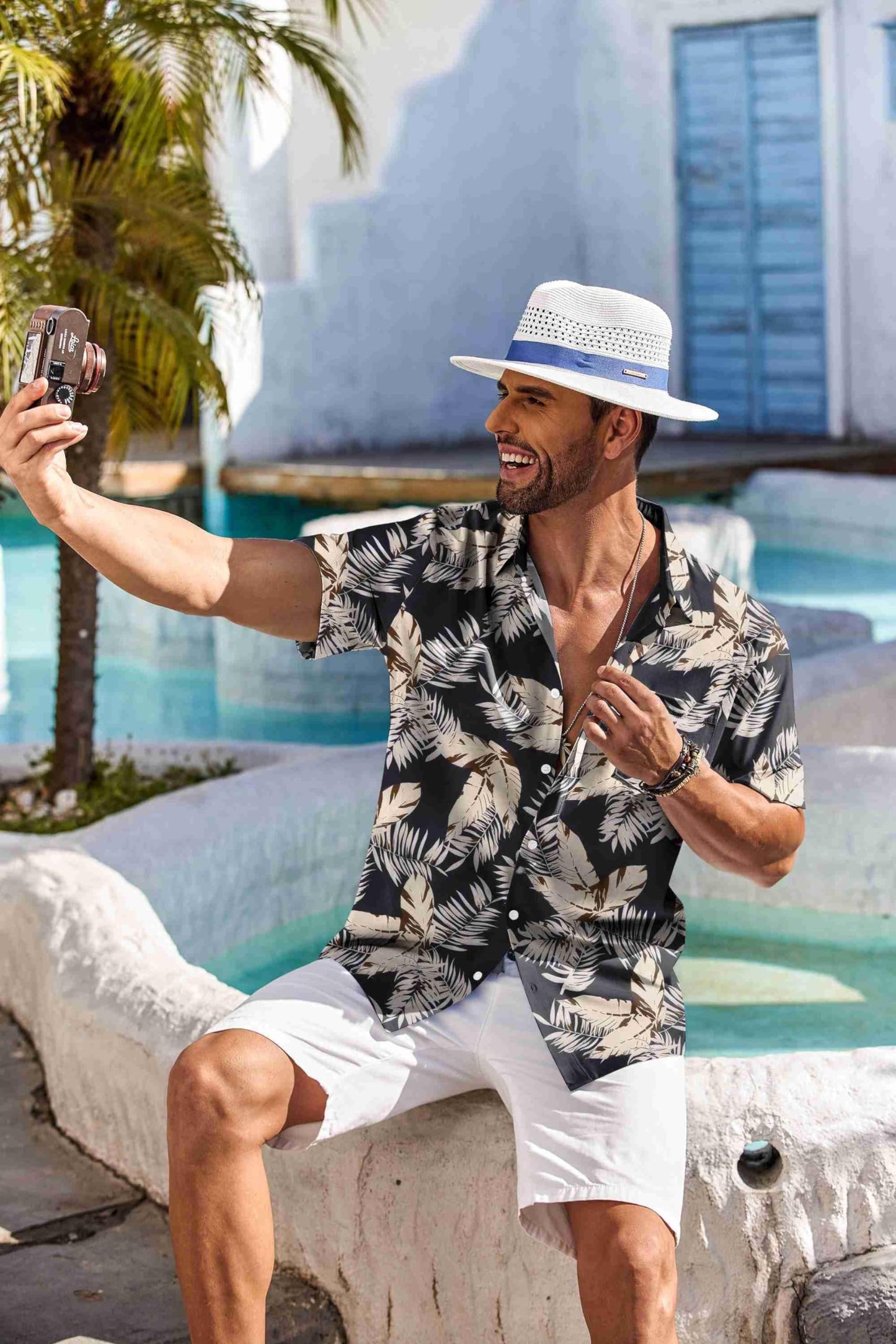 COOFANDY Men's Hawaiian Shirt Short Sleeve Floral Button Down Shirts Tropical Holiday Beach Shirts