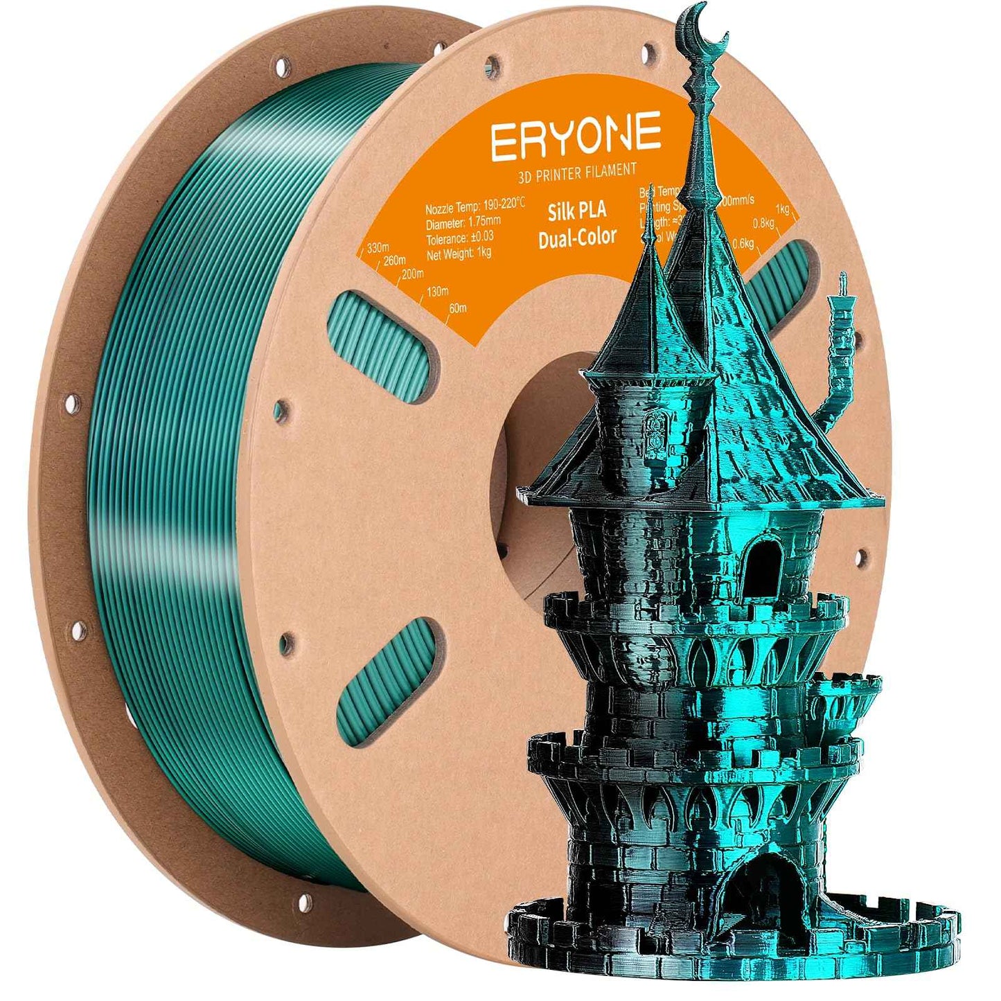 ERYONE Silk Color PLA Filament 3D Printer 1.75mm +/- 0.03mm, Filament PLA Cardboard Spool