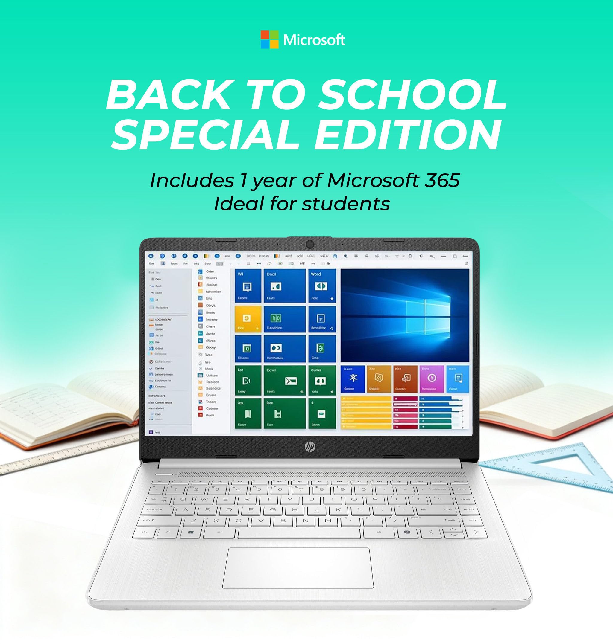 HP 14" Laptop with Microsoft 365 & 1TB OneDrive, Intel Core Processor, HD Display, Windows 11, Portable Student Laptop, Natural Silver