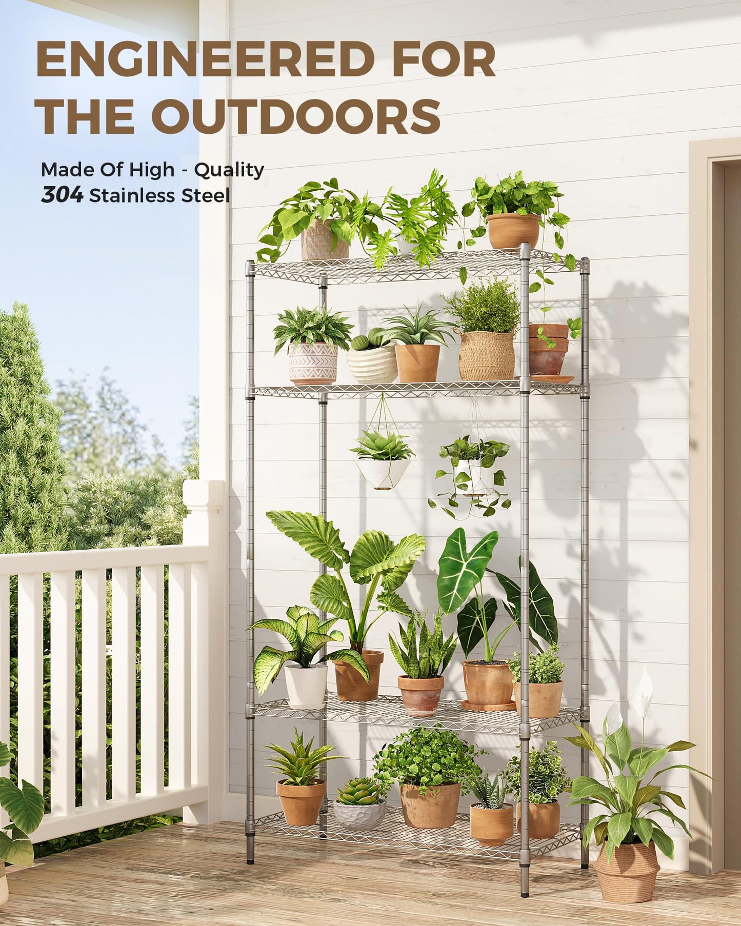 GENTINGBRO Plant Stand Indoor Outdoor Tall Plant Shelf for Plants Large Plant Sheves for Living Room Heavy Duty Plant Rack Garden Balcony Patio Hanging Planter