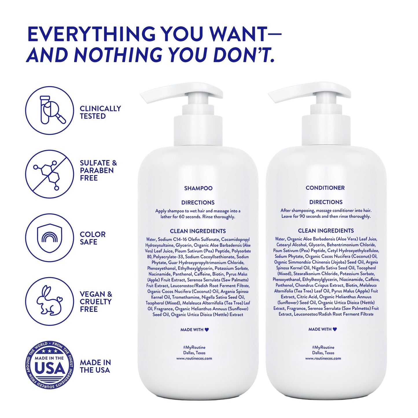 Routine Wellness Anti-Thinning Shampoo and Conditioner Set for Thinning Hair - Biotin DHT Blocker Women & Men - Color Safe Shampoo for Hair Loss & Healthier Hair - Set