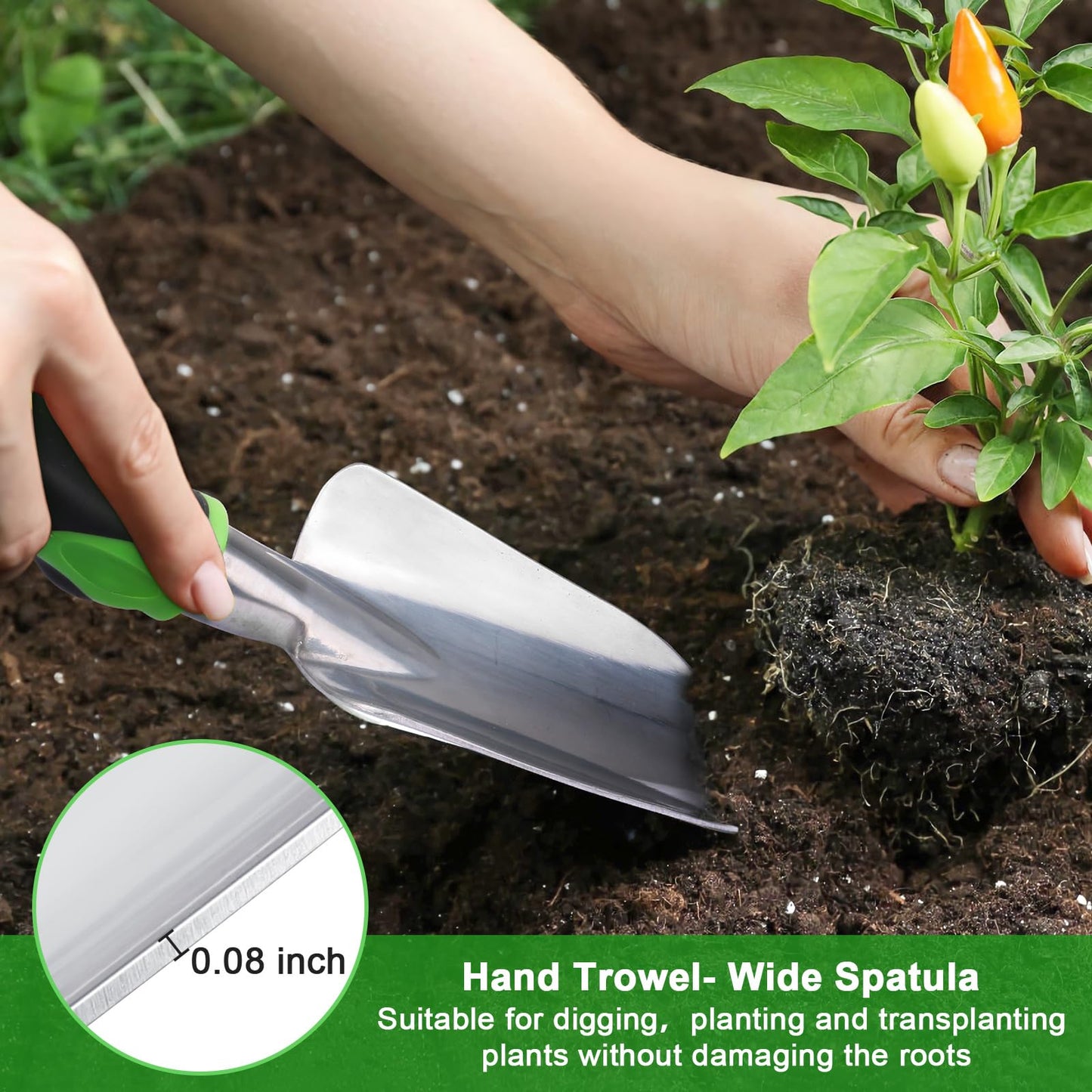 Garden Tools Set, 3 Pack Heavy Duty Gardening Tools Set Include Garden Shovel, Transplant Trowel and Hand Rake