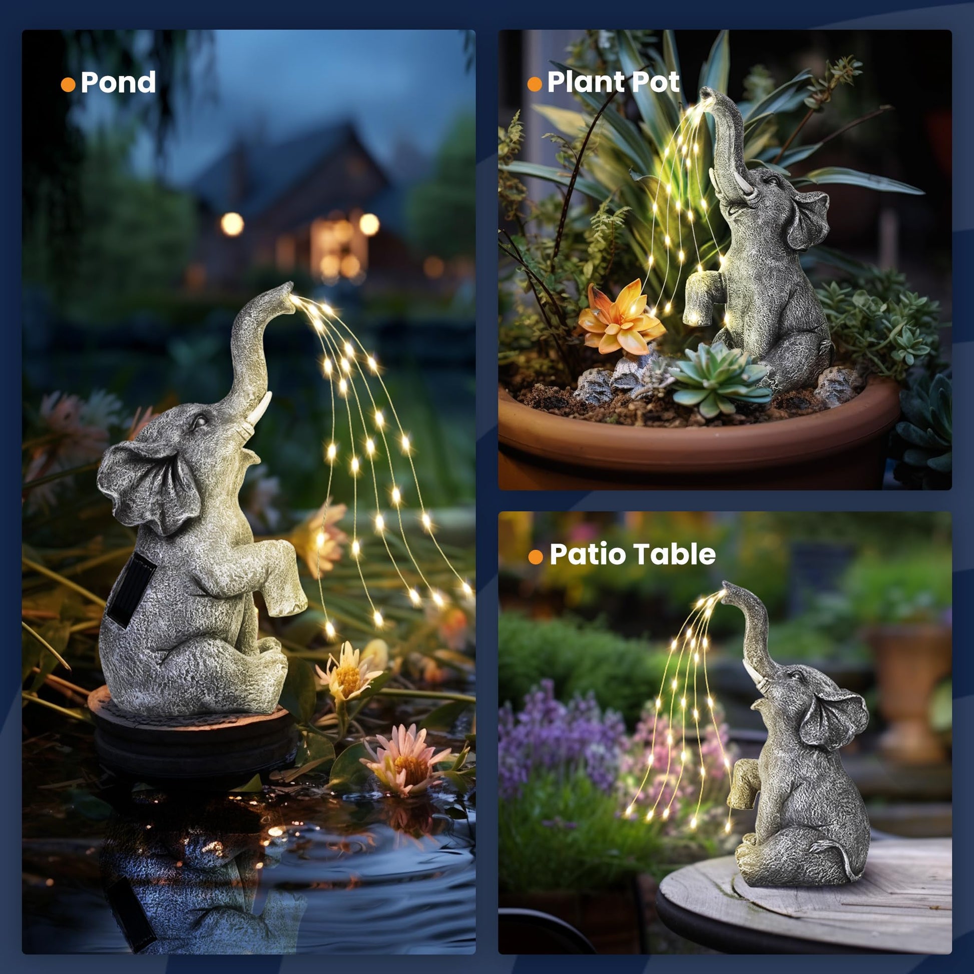 GIGALUMI Solar Garden Decor Cute Elephant Sculpture Outdoor, Birthday Gifts for Women Mom Grandma Senior Elder, Elephant Statues Ornament for Balcony, Garden, Patio, Yard, Lawn
