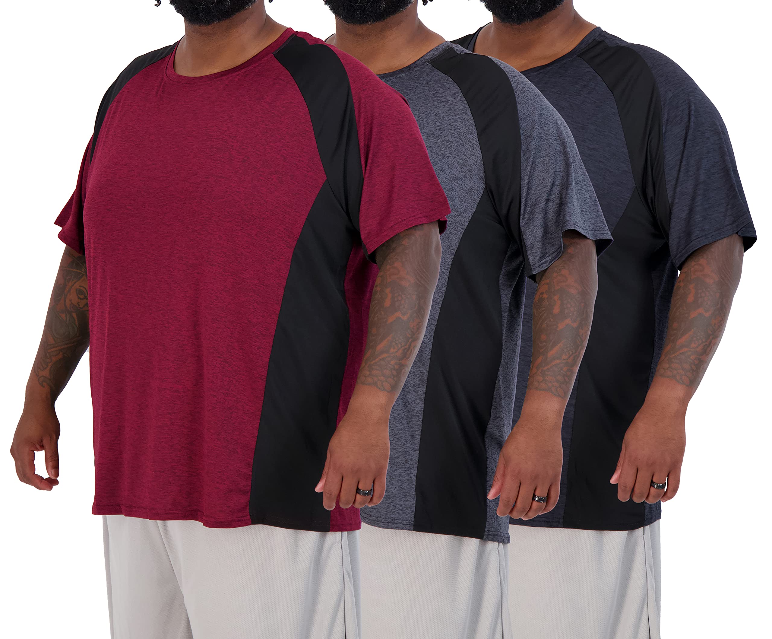 Real Essentials 3 Pack: Men’s Big & Tall Short Sleeve Dry Fit Crew Neck T-Shirt - Gym Workout Athletic Running Tee (3XT-5XT)